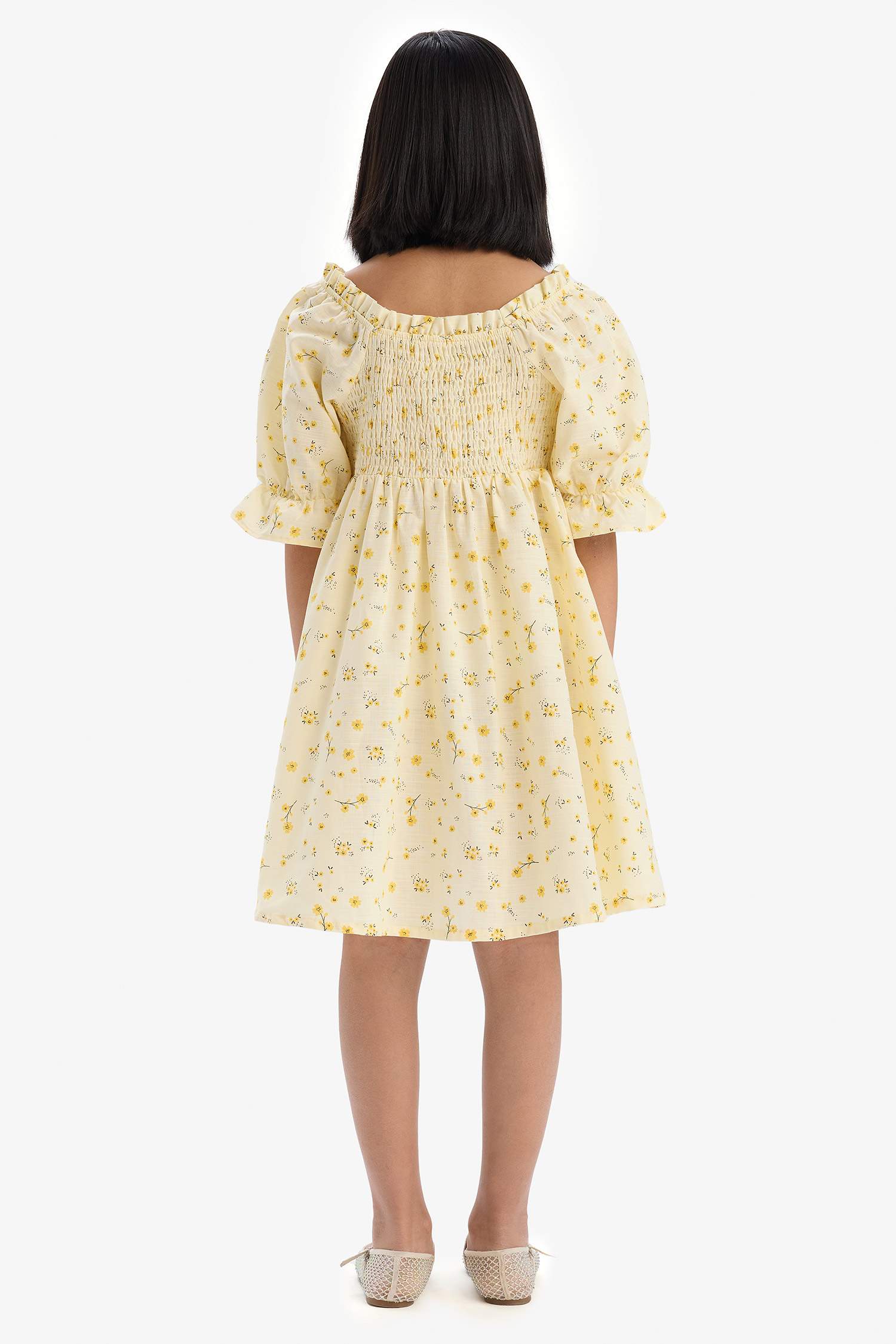 Kız Çocuk Desenli Pamuklu Kısa Kollu Yazlık Elbise