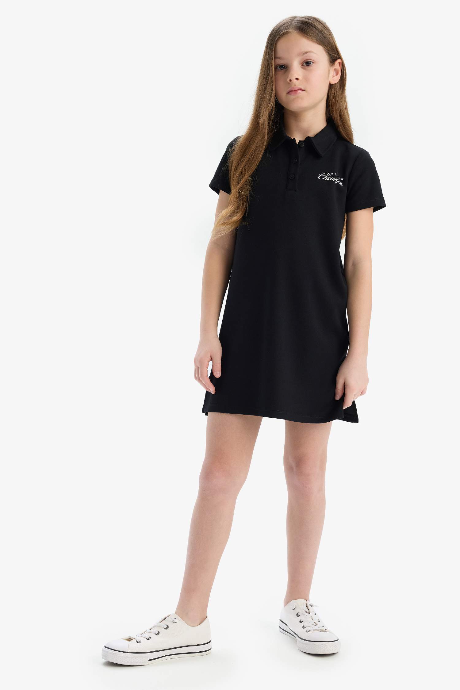 Robe imprimée à col polo et manches courtes pour fille