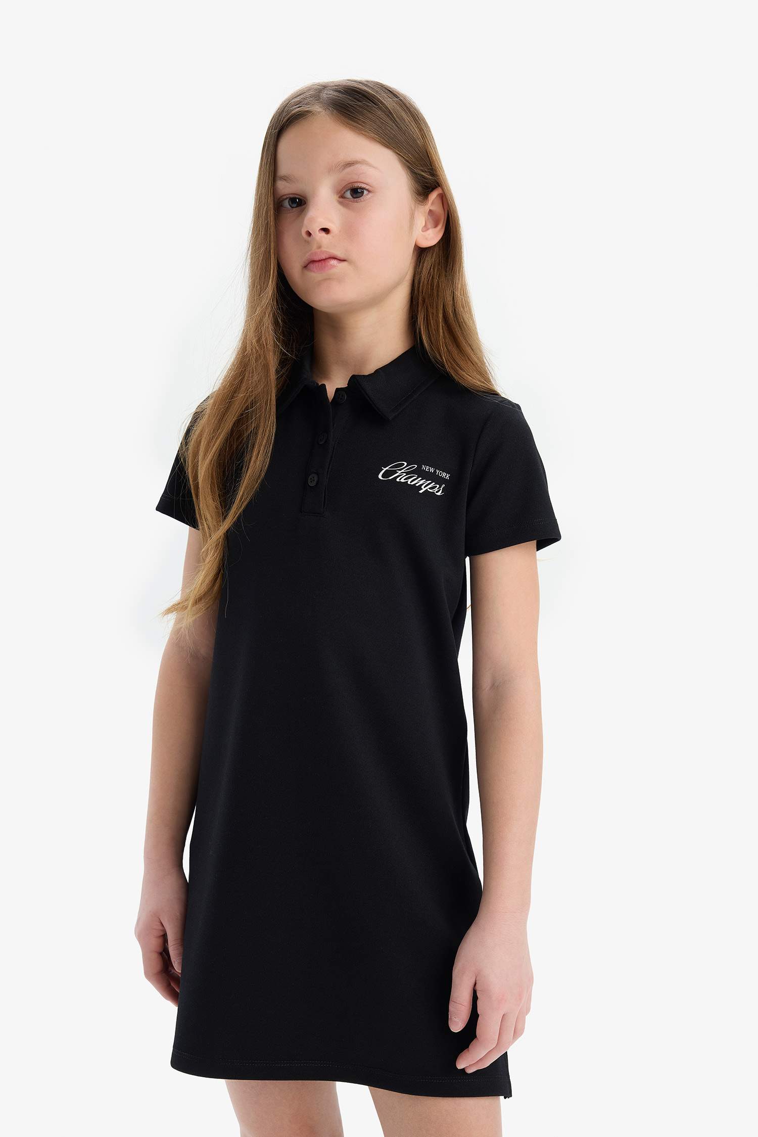Robe imprimée à col polo et manches courtes pour fille