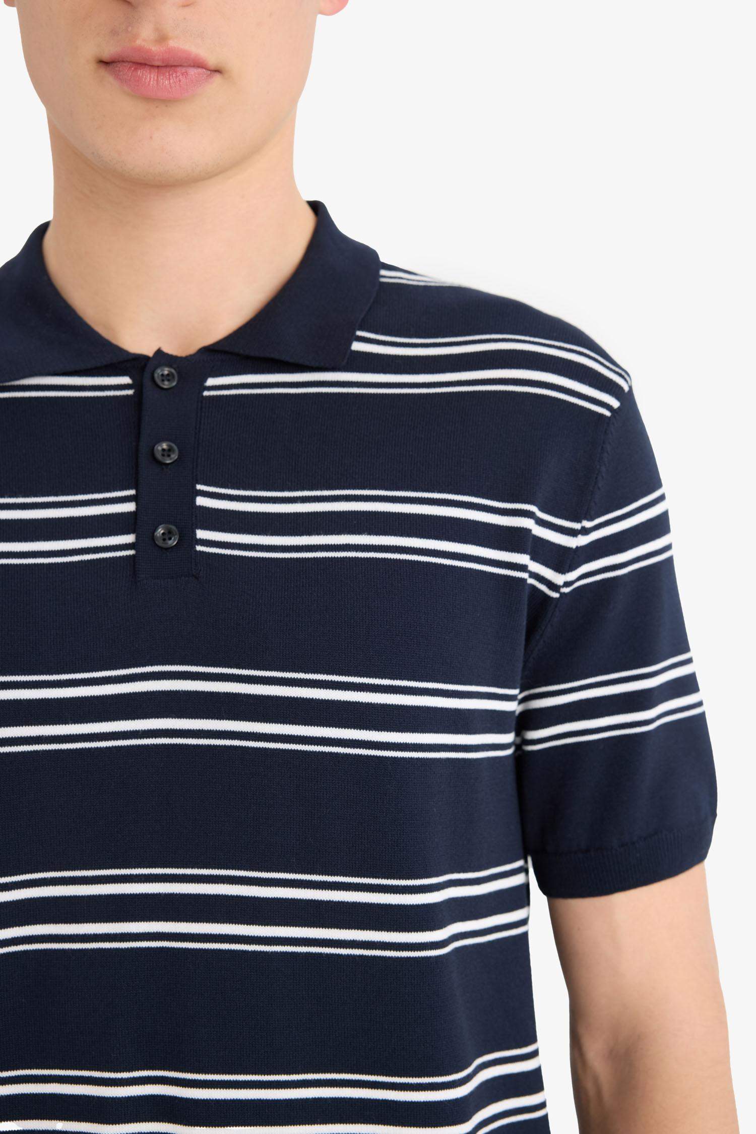 T-shirt Polo en maille rayée à manches courtes Coupe régulière