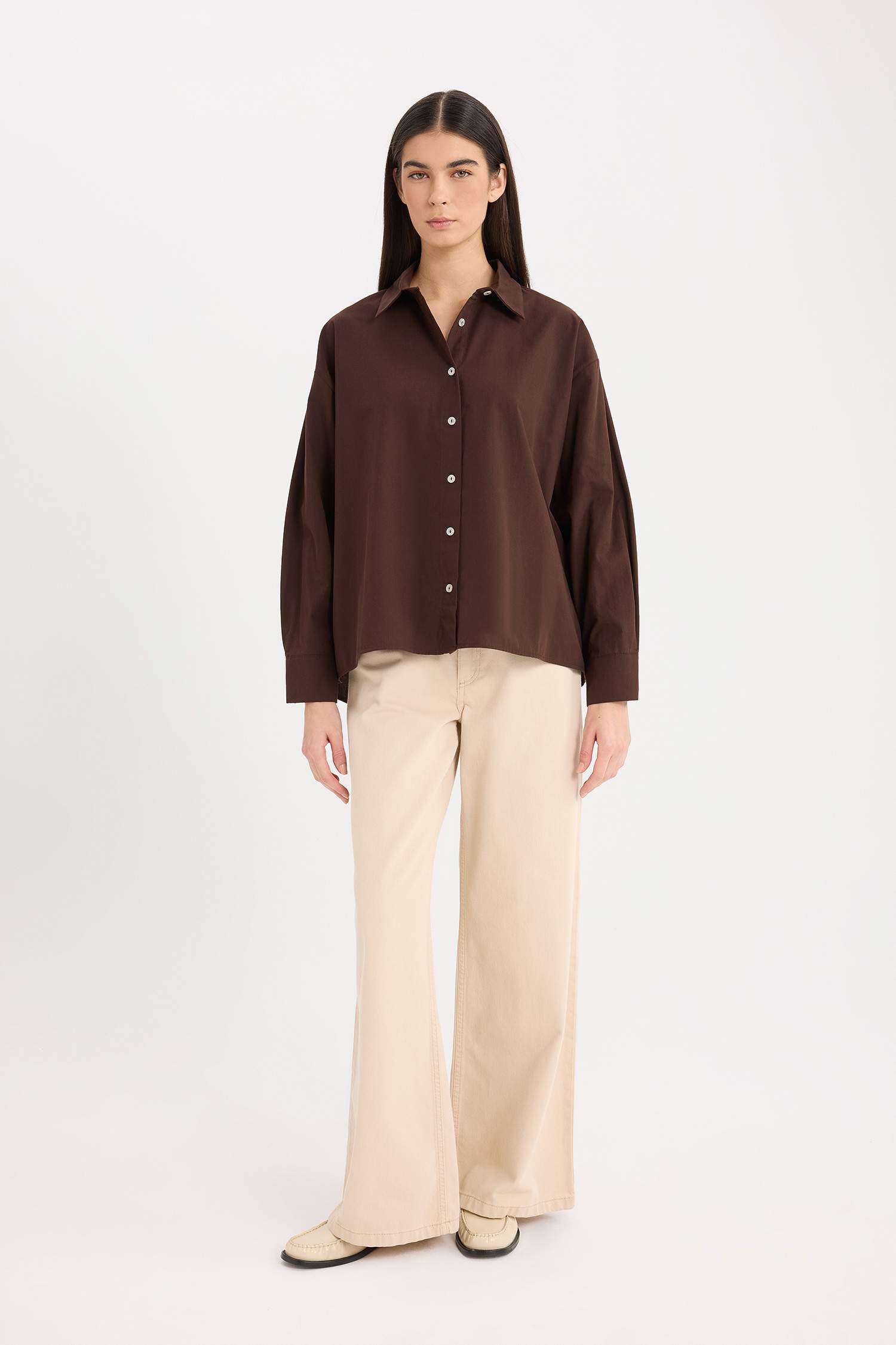 Oversize Geniş Kalıp Poplin Basic Düz Uzun Kollu Gömlek