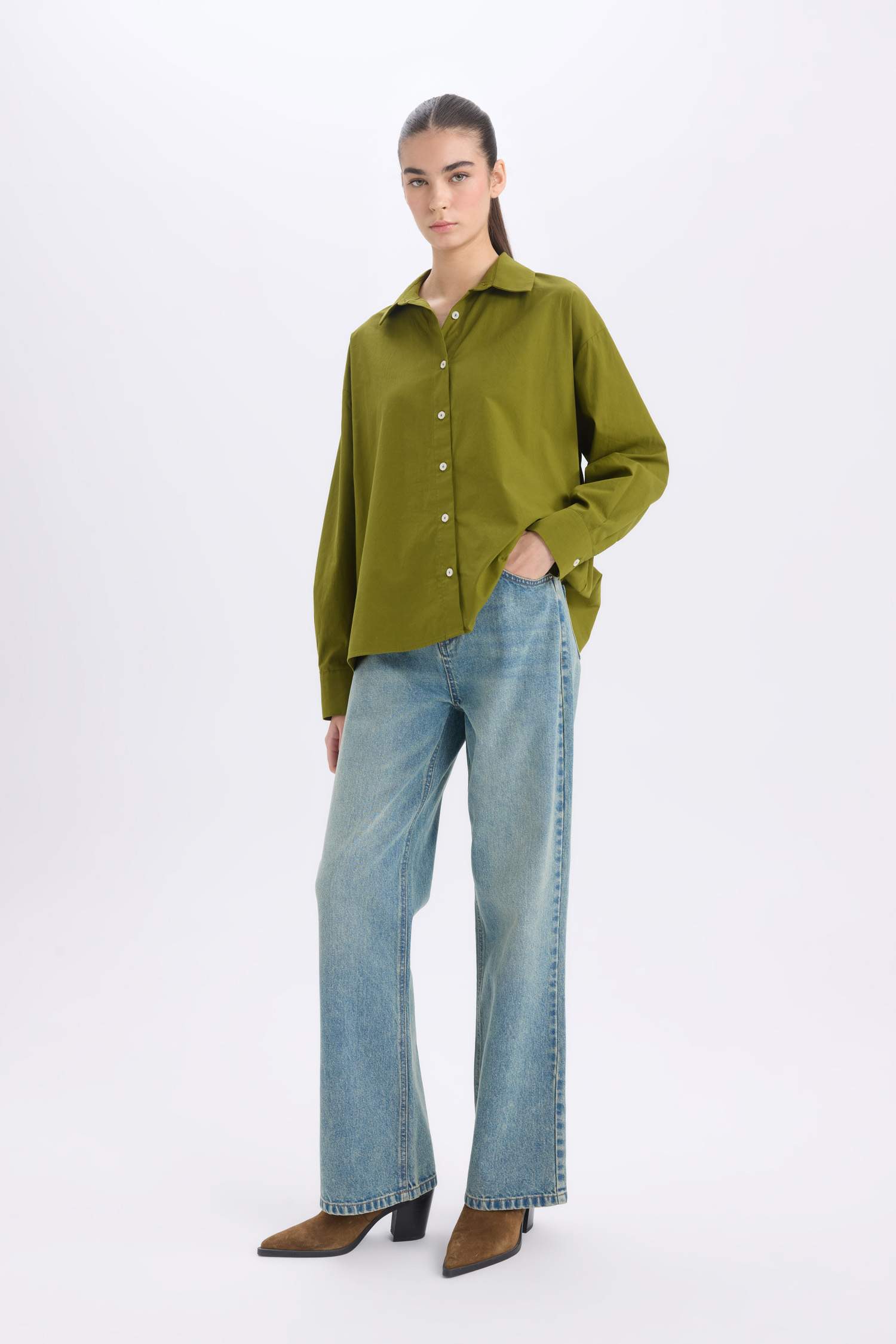 Oversize Geniş Kalıp Poplin Basic Düz Uzun Kollu Gömlek