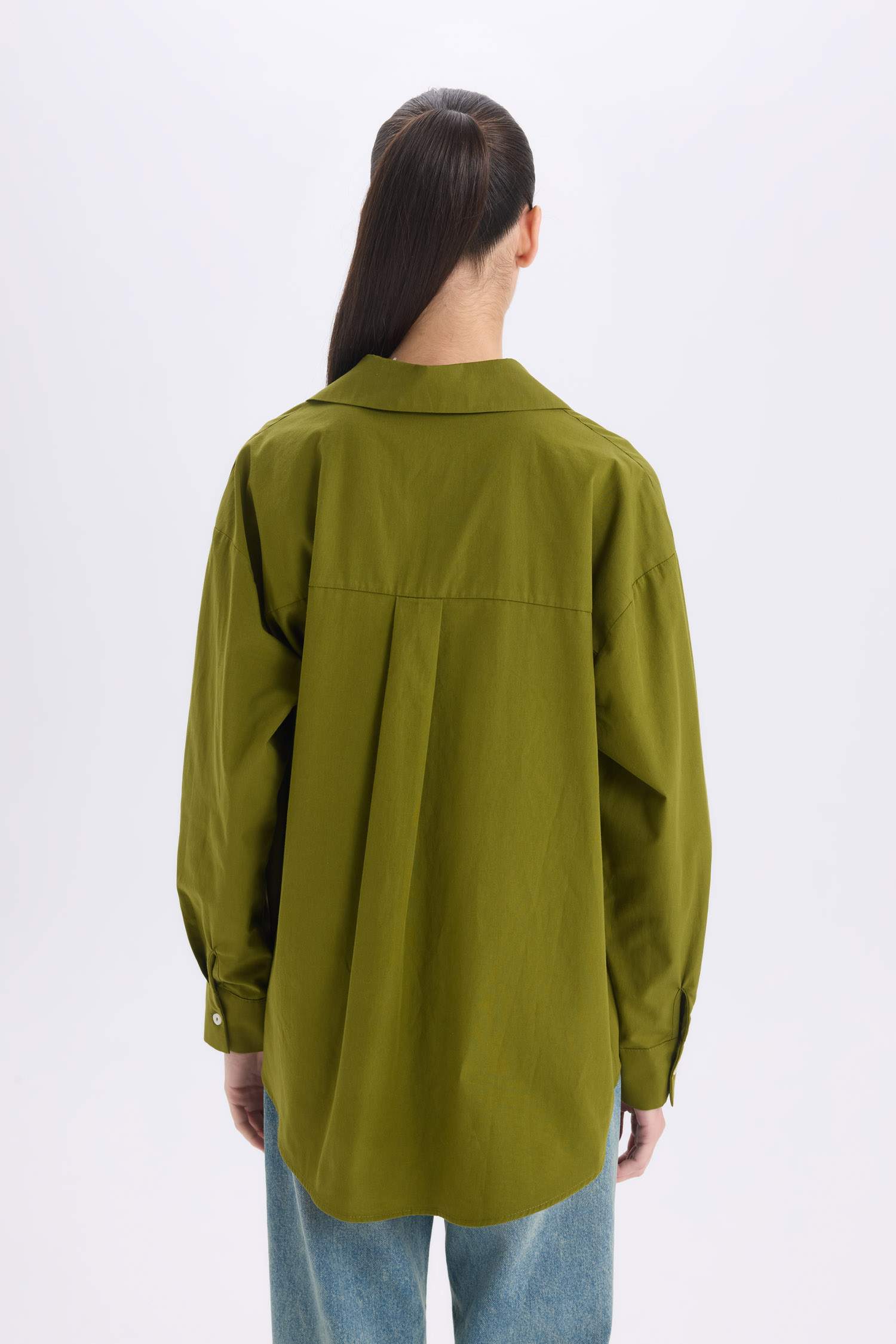 Oversize Geniş Kalıp Poplin Basic Düz Uzun Kollu Gömlek