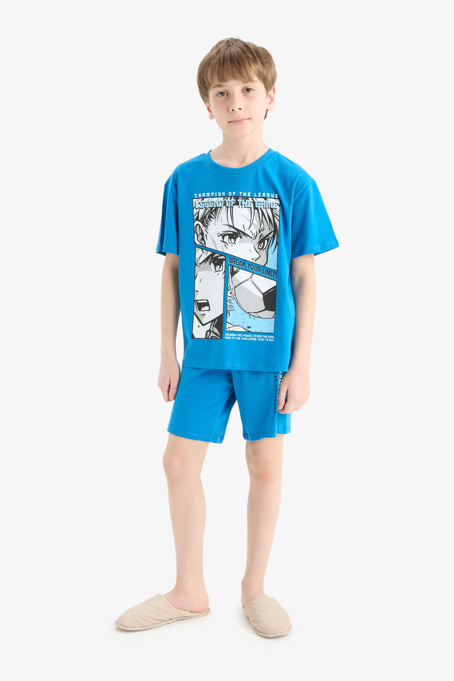 Erkek Çocuk Pijama Takımı Baskılı Kısa Kollu Üst Beli Lastikli Şort