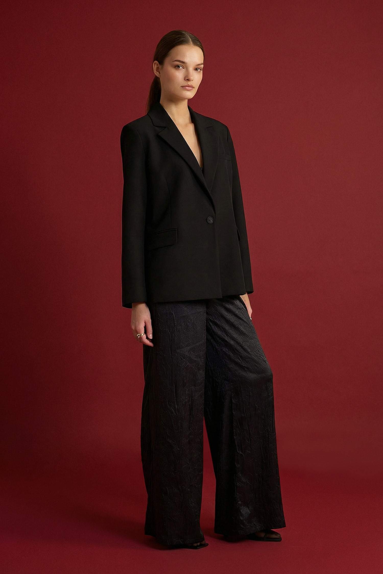 Wide Leg High Waist Long Length Knit Trousers