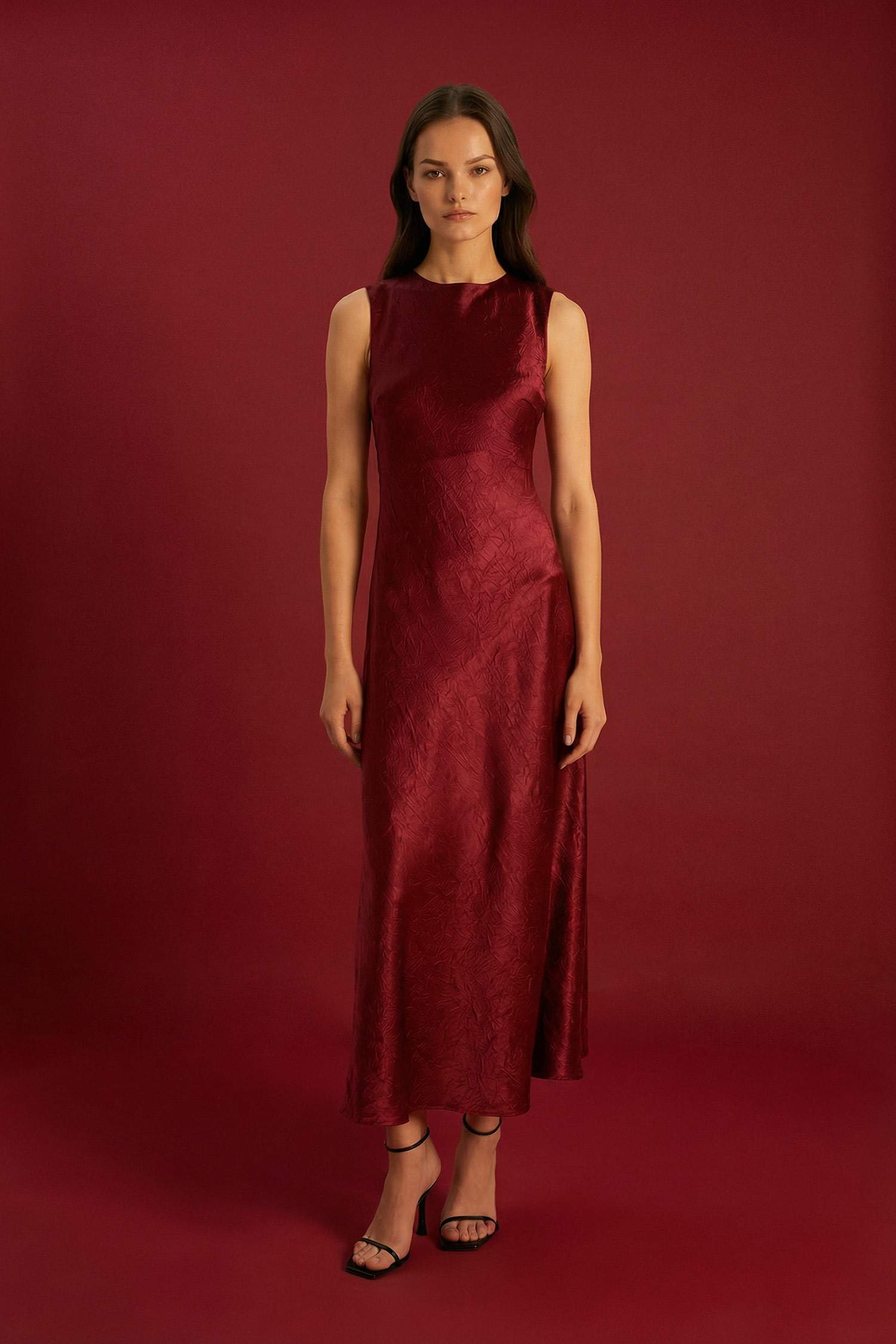 Degaje Neck Satin Maxi Dress