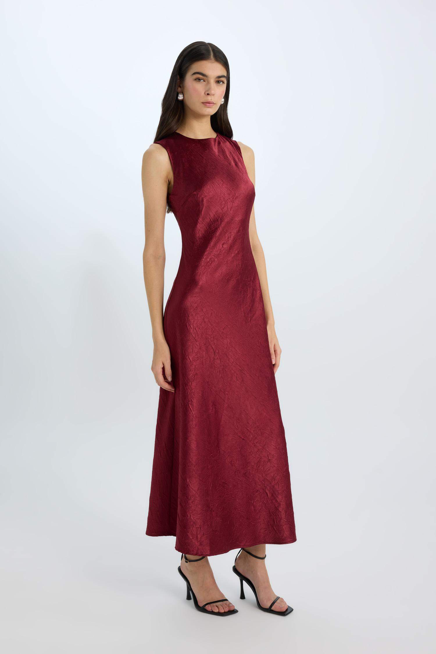 Degaje Neck Satin Maxi Dress