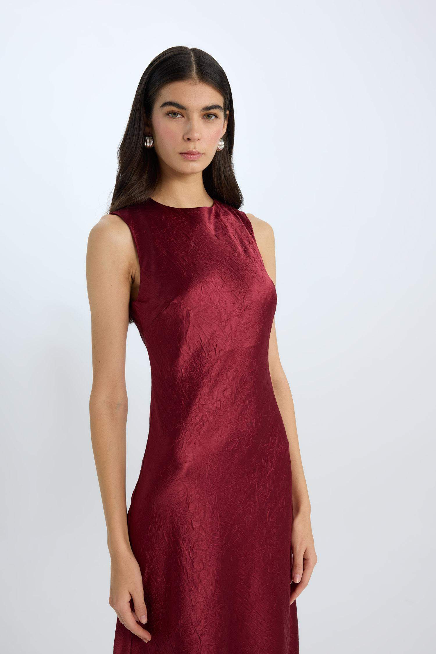 Degaje Neck Satin Maxi Dress