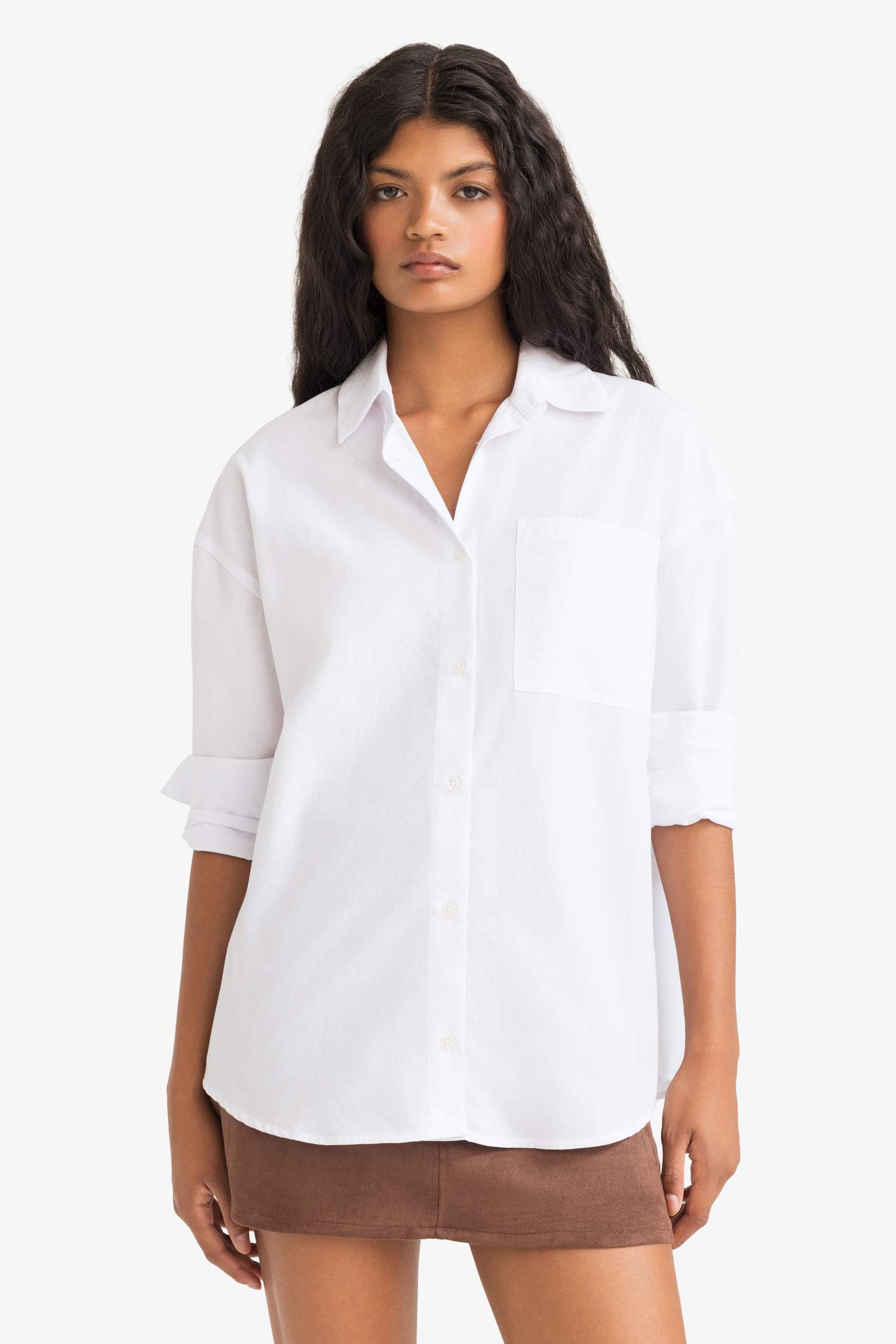 Oversize Fit Shirt Collar Poplin Long Sleeve Shirt