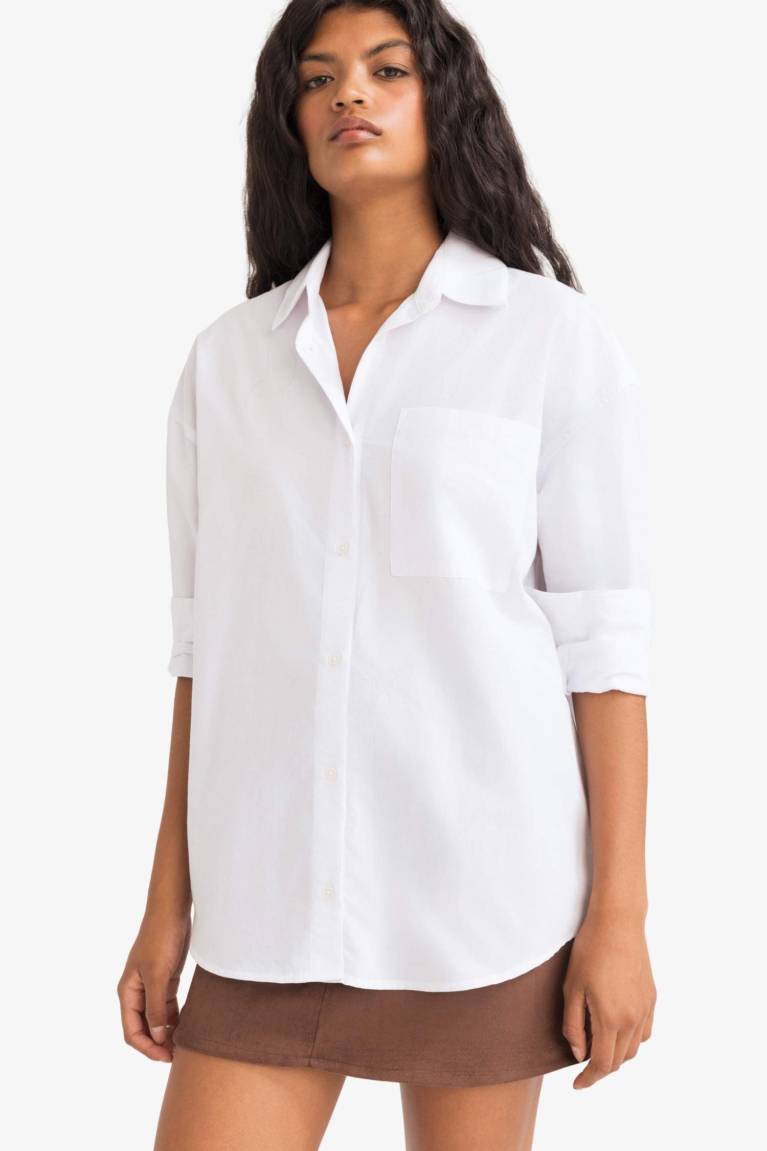 Oversize Fit Shirt Collar Poplin Long Sleeve Shirt