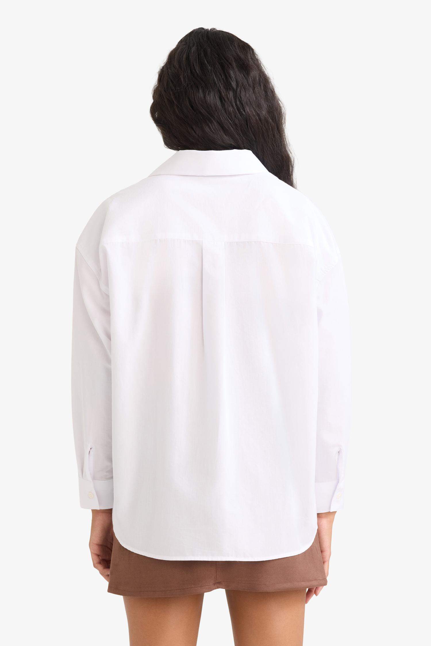 Oversize Fit Shirt Collar Poplin Long Sleeve Shirt
