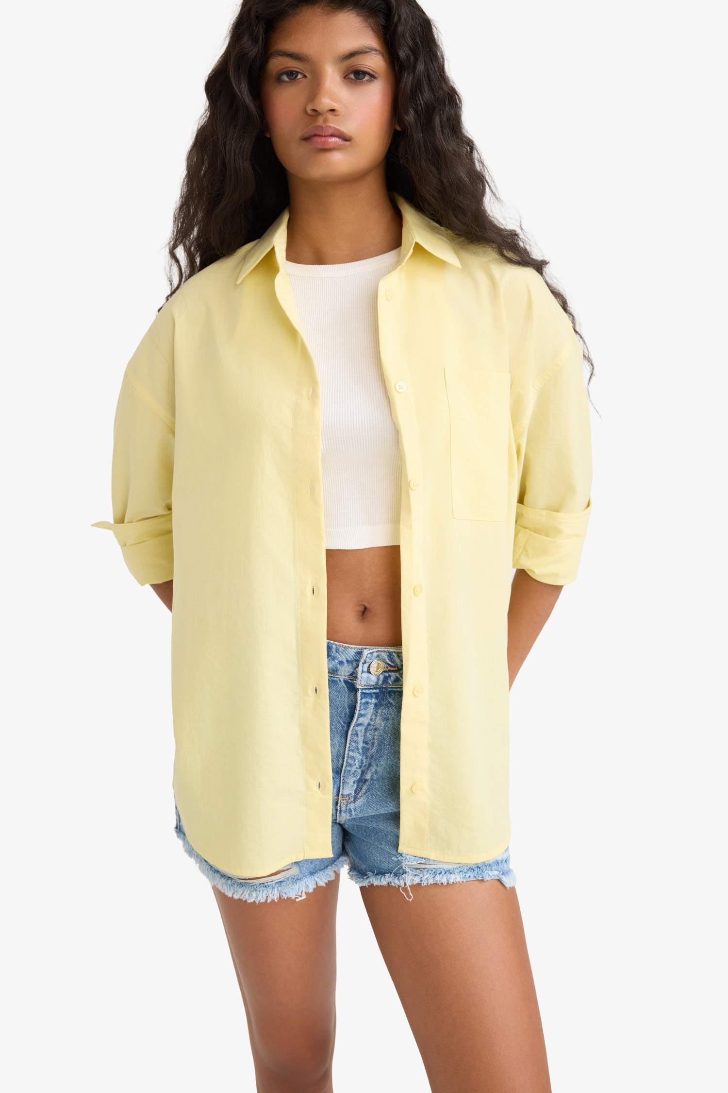 Oversize Fit Shirt Collar Poplin Long Sleeve Shirt