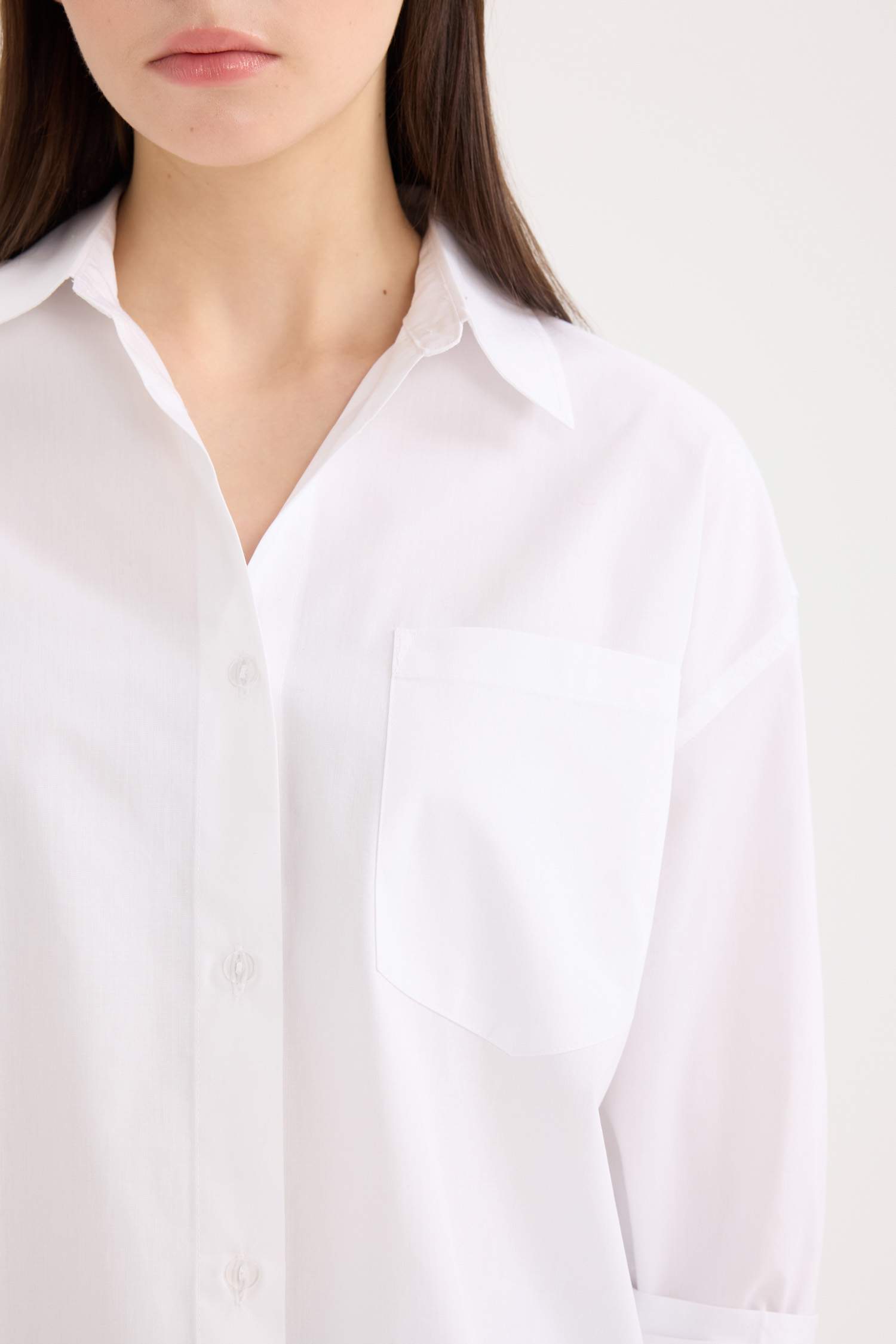 Oversize Fit Shirt Collar Poplin Long Sleeve Shirt