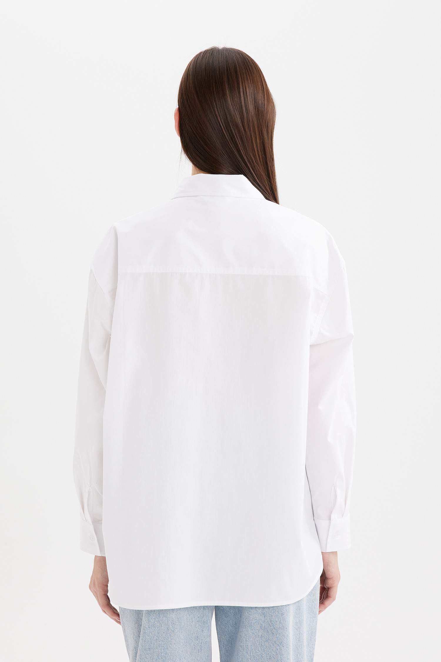 Oversize Fit Shirt Collar Poplin Long Sleeve Shirt
