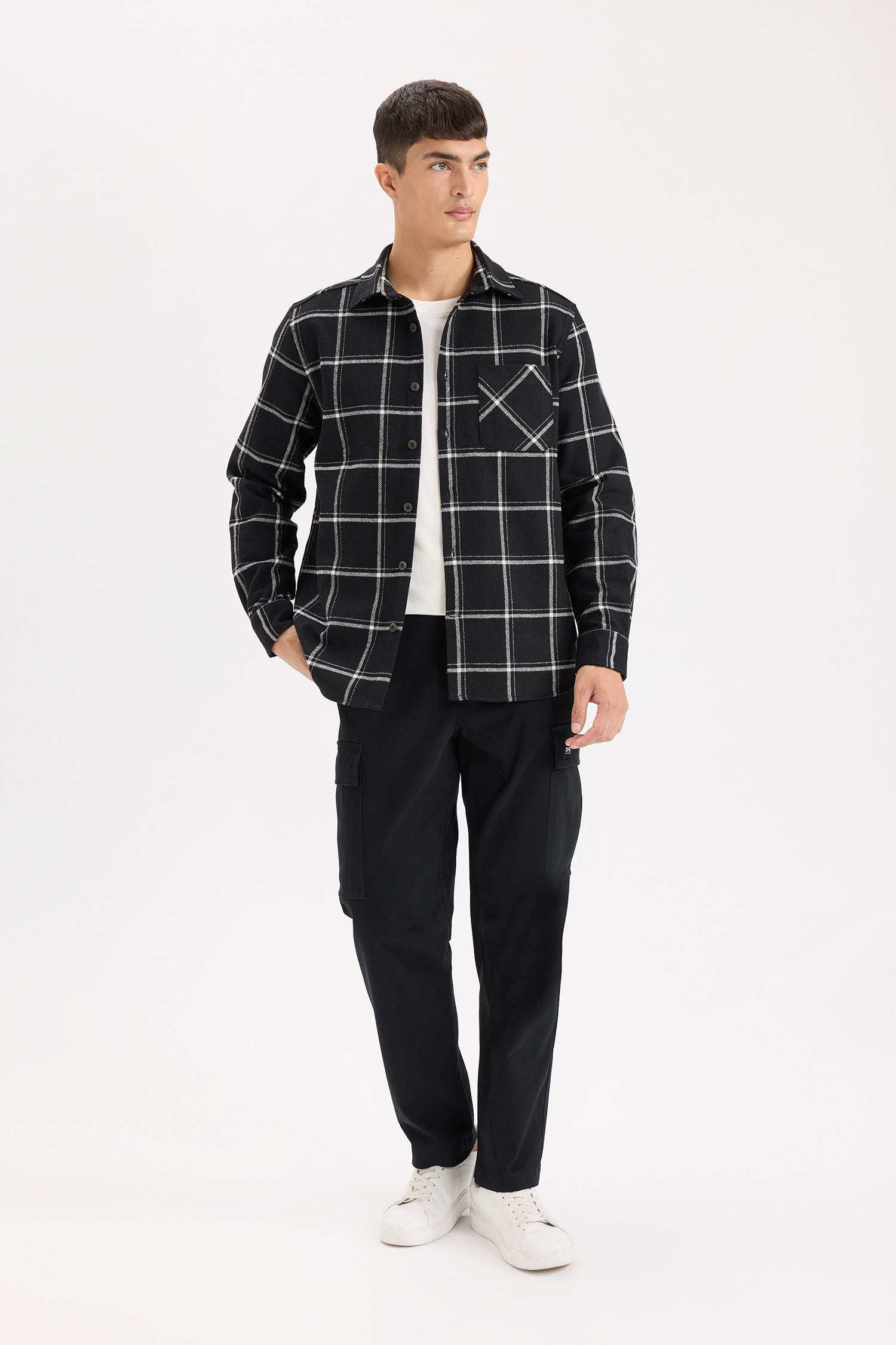 Regular Fit Polo Collar Plaid Flanel Long Sleeve Shirt