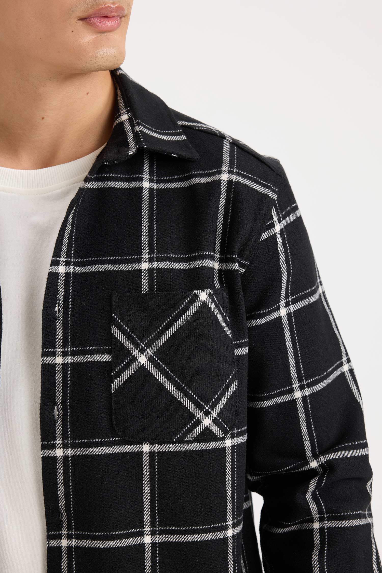 Regular Fit Polo Collar Plaid Flanel Long Sleeve Shirt