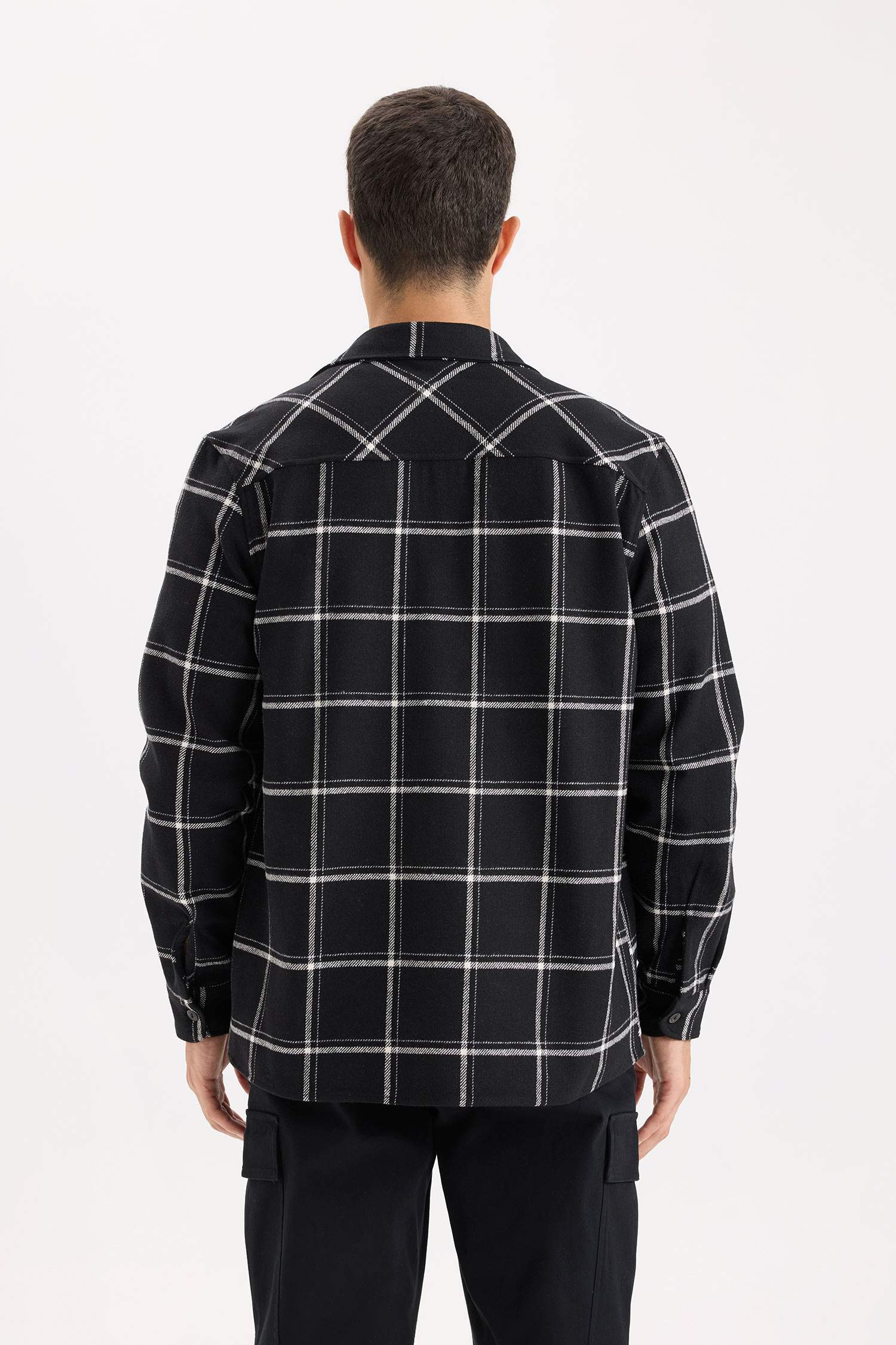Regular Fit Polo Collar Plaid Flanel Long Sleeve Shirt