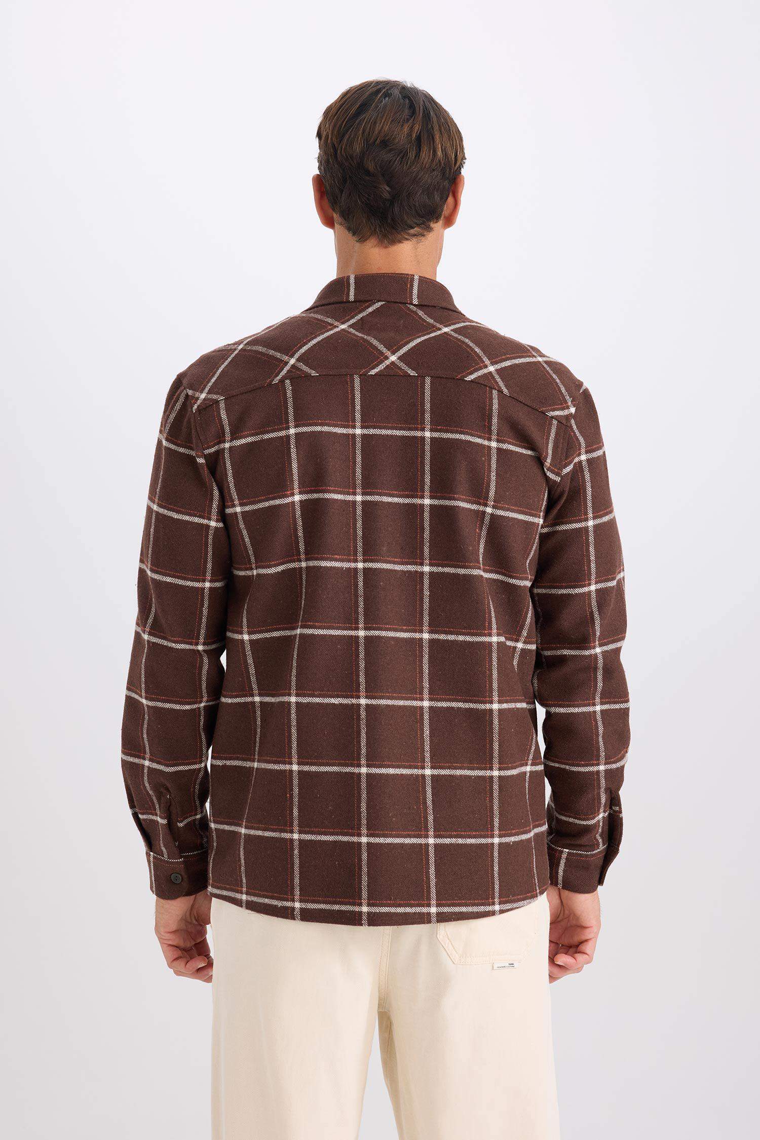 Regular Fit Polo Yaka Kareli Flanel Uzun Kollu Gömlek