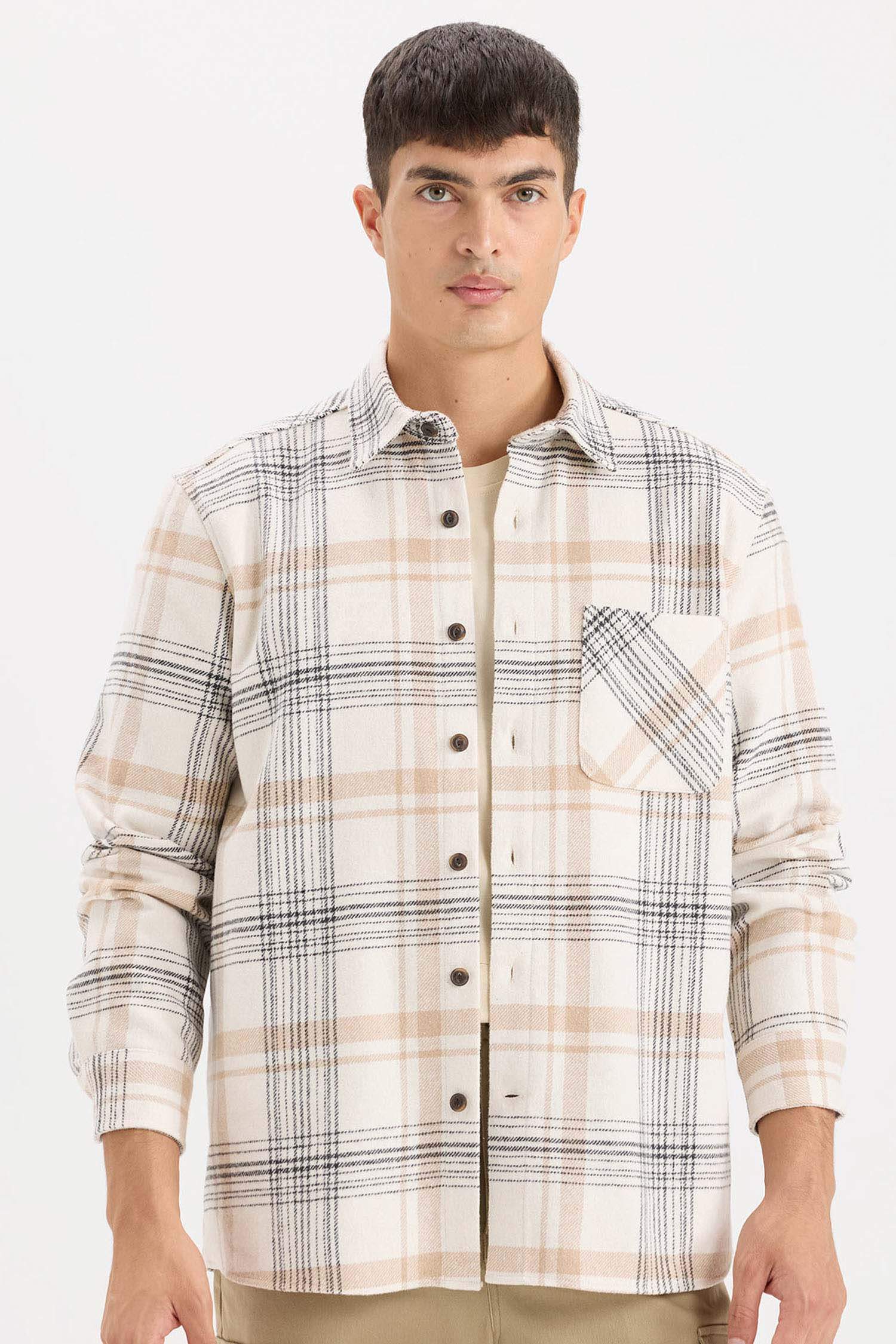 قميص كاروهات ردن طويل قصة عادية برقبة بولو