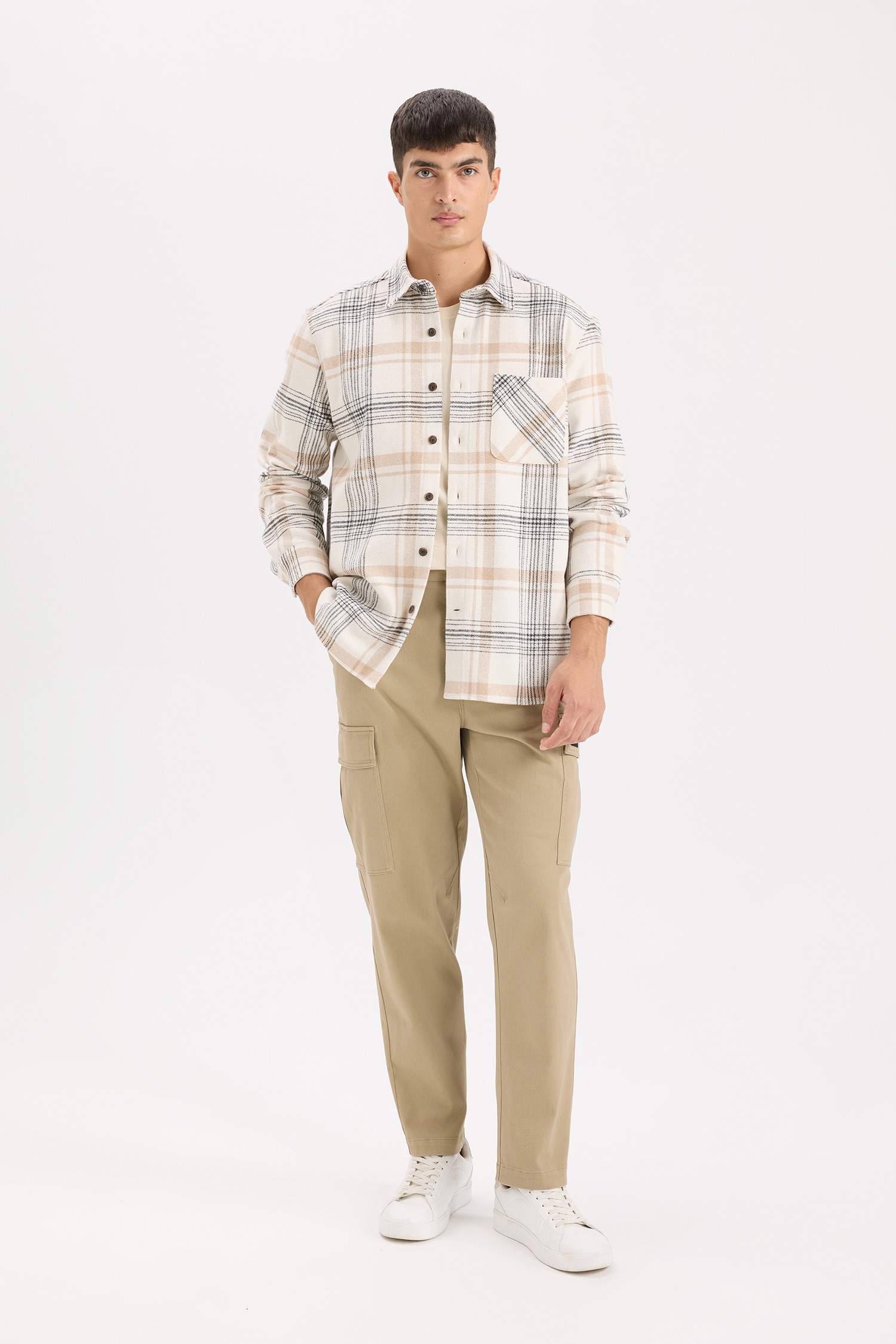 قميص كاروهات ردن طويل قصة عادية برقبة بولو