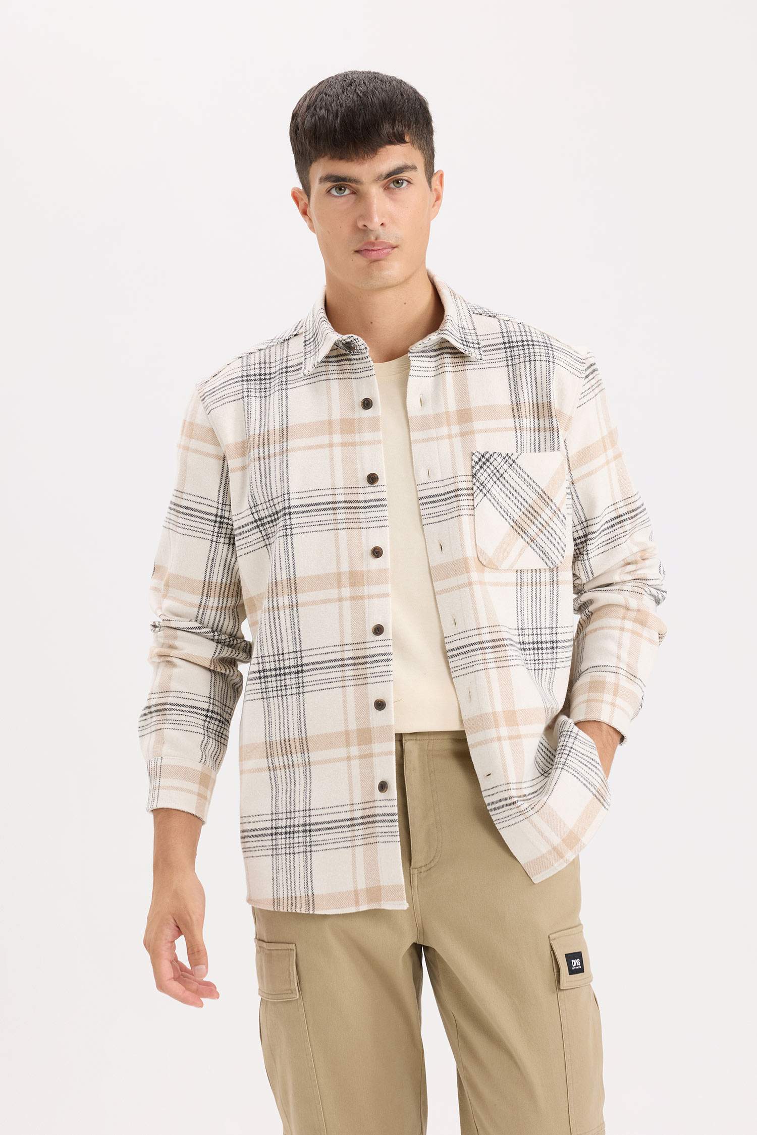 قميص كاروهات ردن طويل قصة عادية برقبة بولو