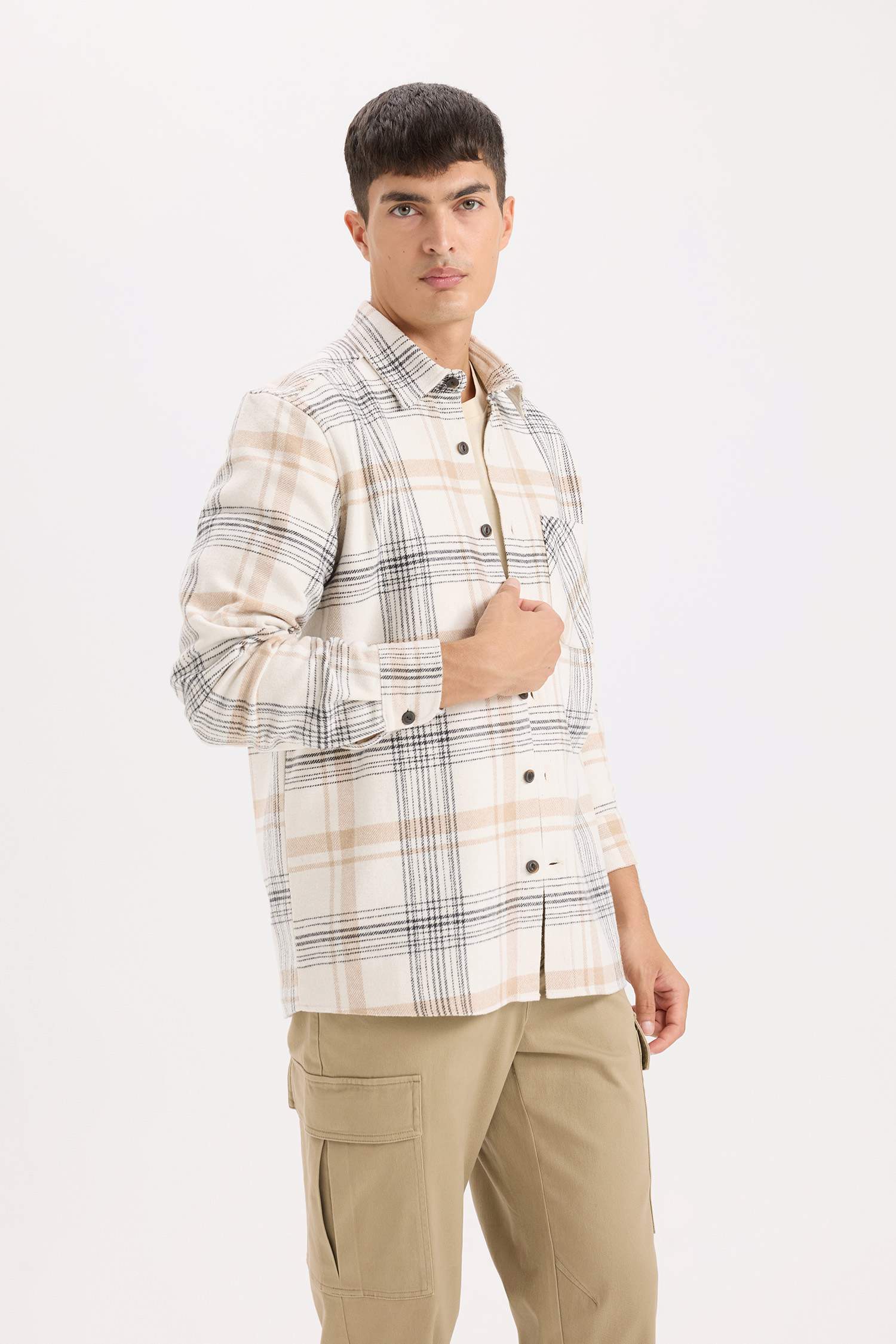 قميص كاروهات ردن طويل قصة عادية برقبة بولو