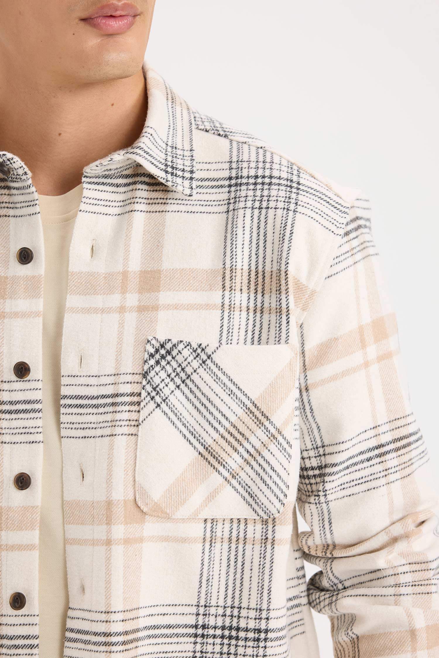 قميص كاروهات ردن طويل قصة عادية برقبة بولو