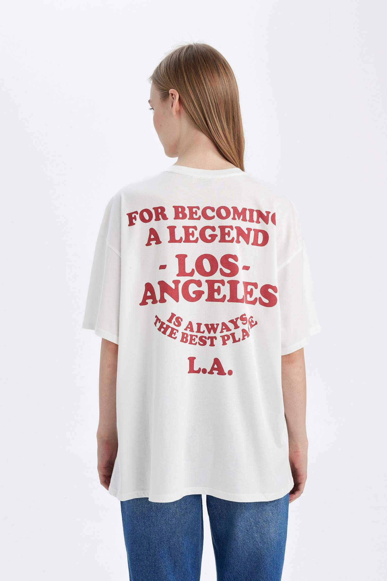 Okula Dönüş Oversize Geniş Kalıp Bisiklet Yaka Sırt Baskılı Kısa Kollu Tişört