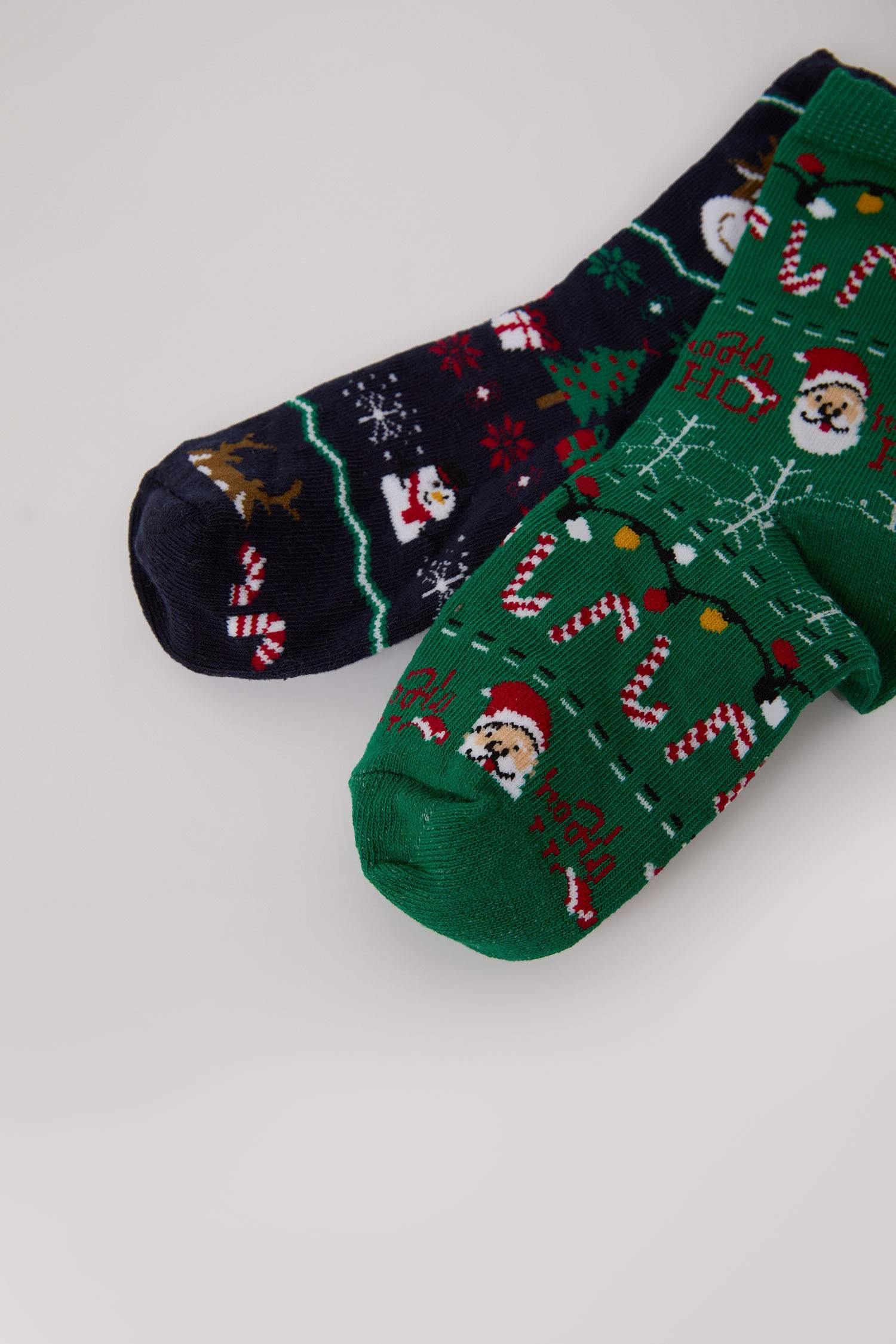 Erkek Çocuk Kutulu Yılbaşı Temalı 2'li Pamuklu Uzun Çorap