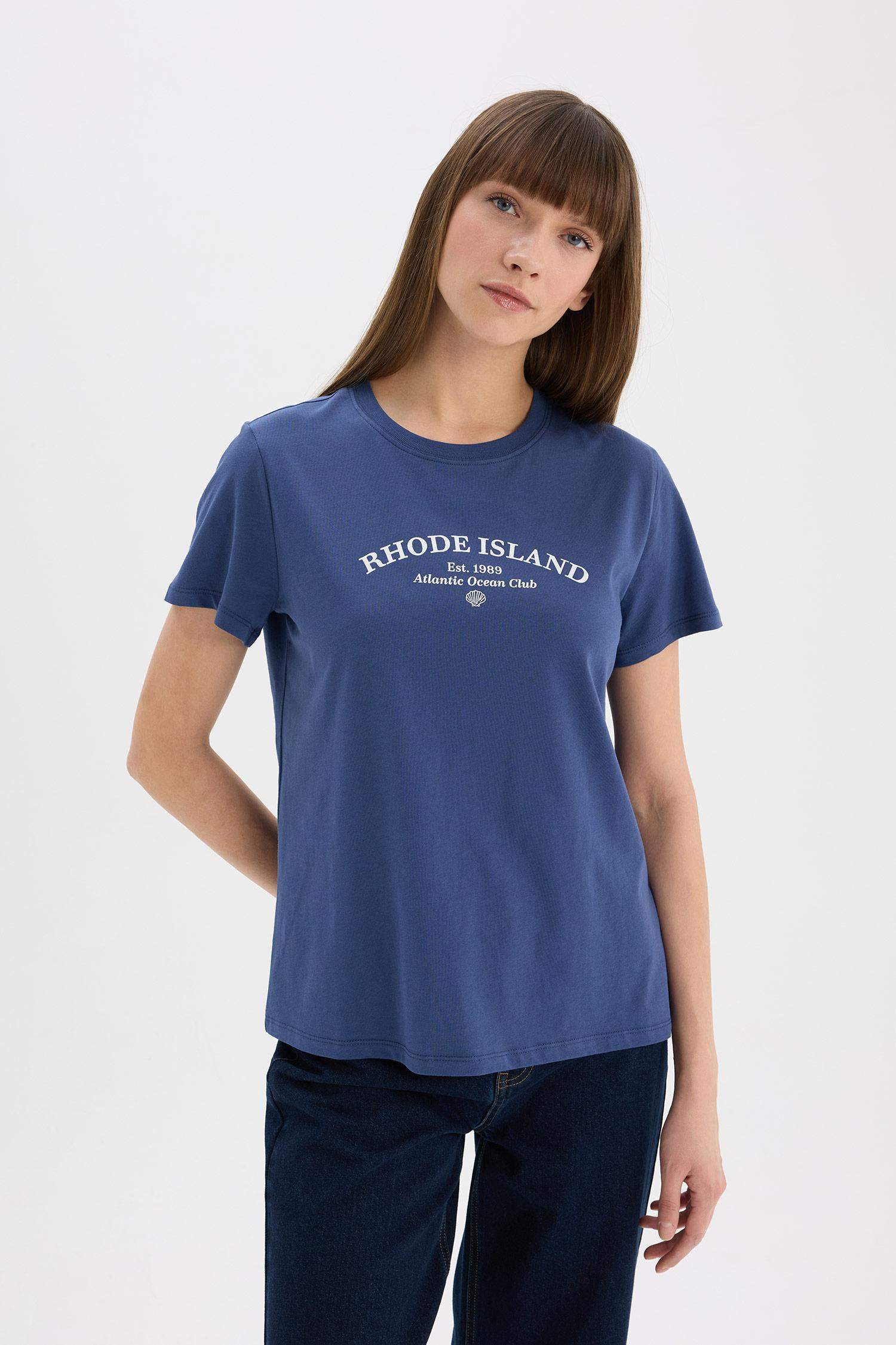 T-shirt imprimé en coton peigné à col rond et manches courtes