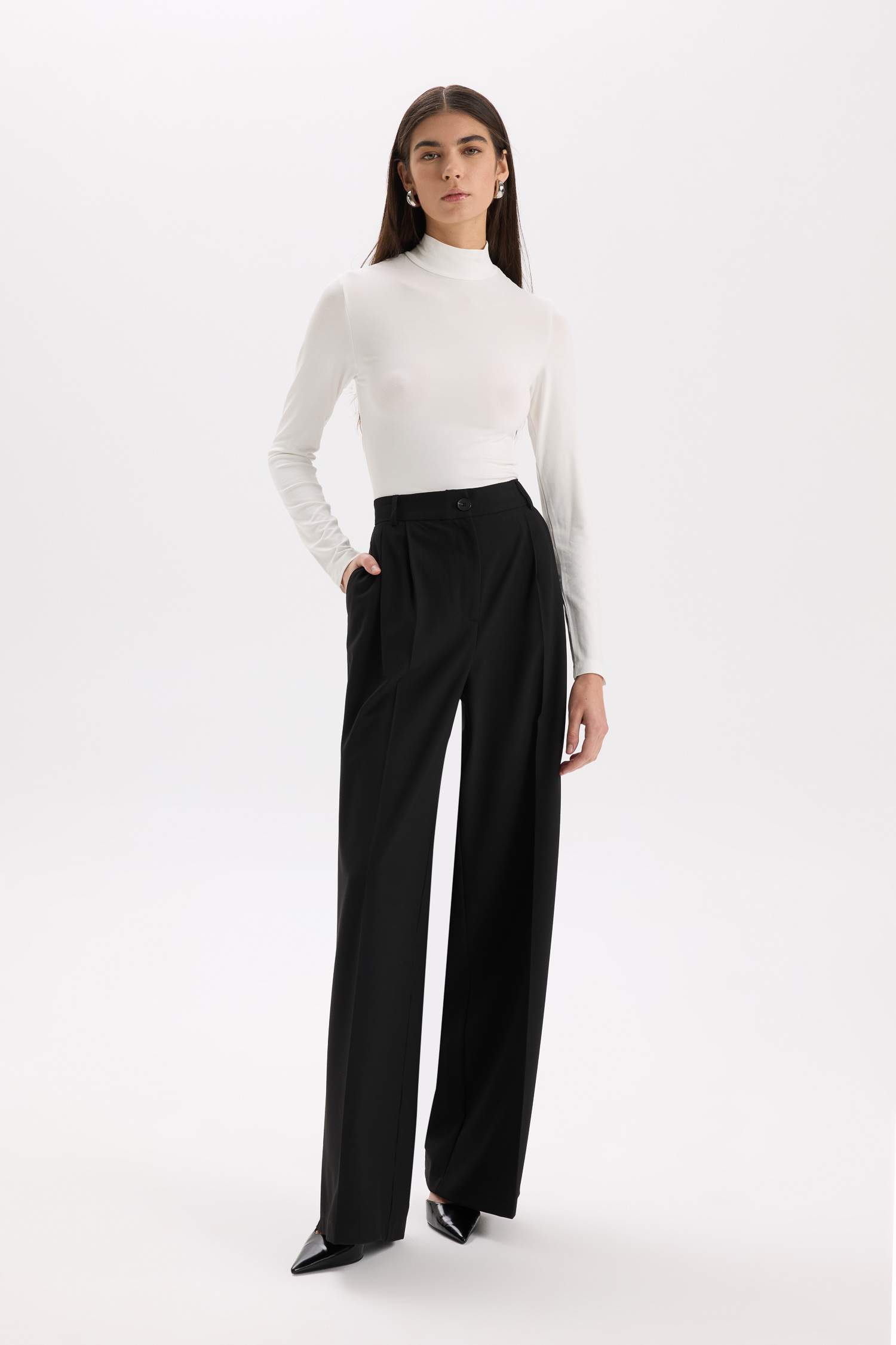 Wide Leg Kışlık Pantolon Uzun Boy Cepli Yüksek Bel Geniş Bol Paça