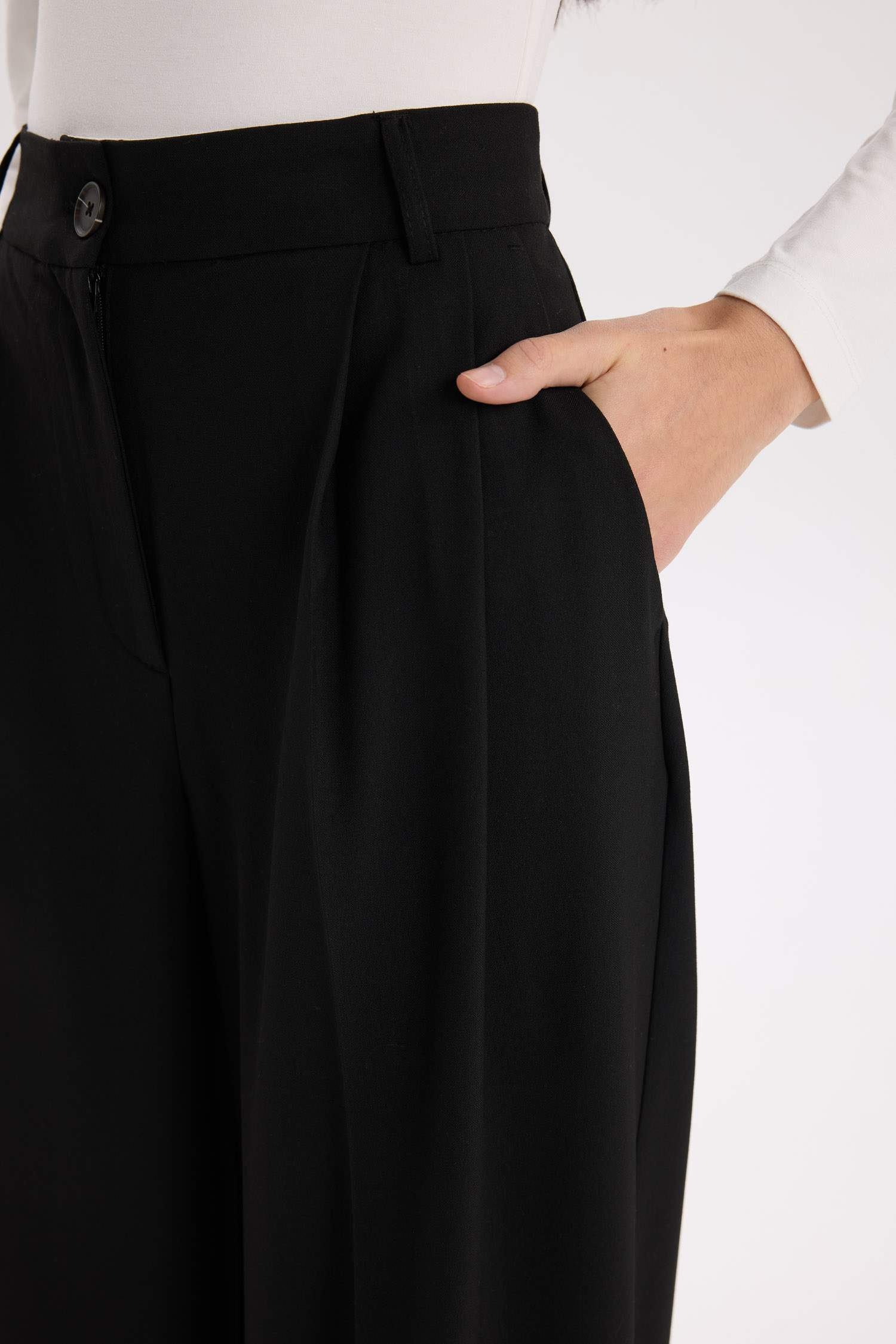 Wide Leg Kışlık Pantolon Uzun Boy Cepli Yüksek Bel Geniş Bol Paça