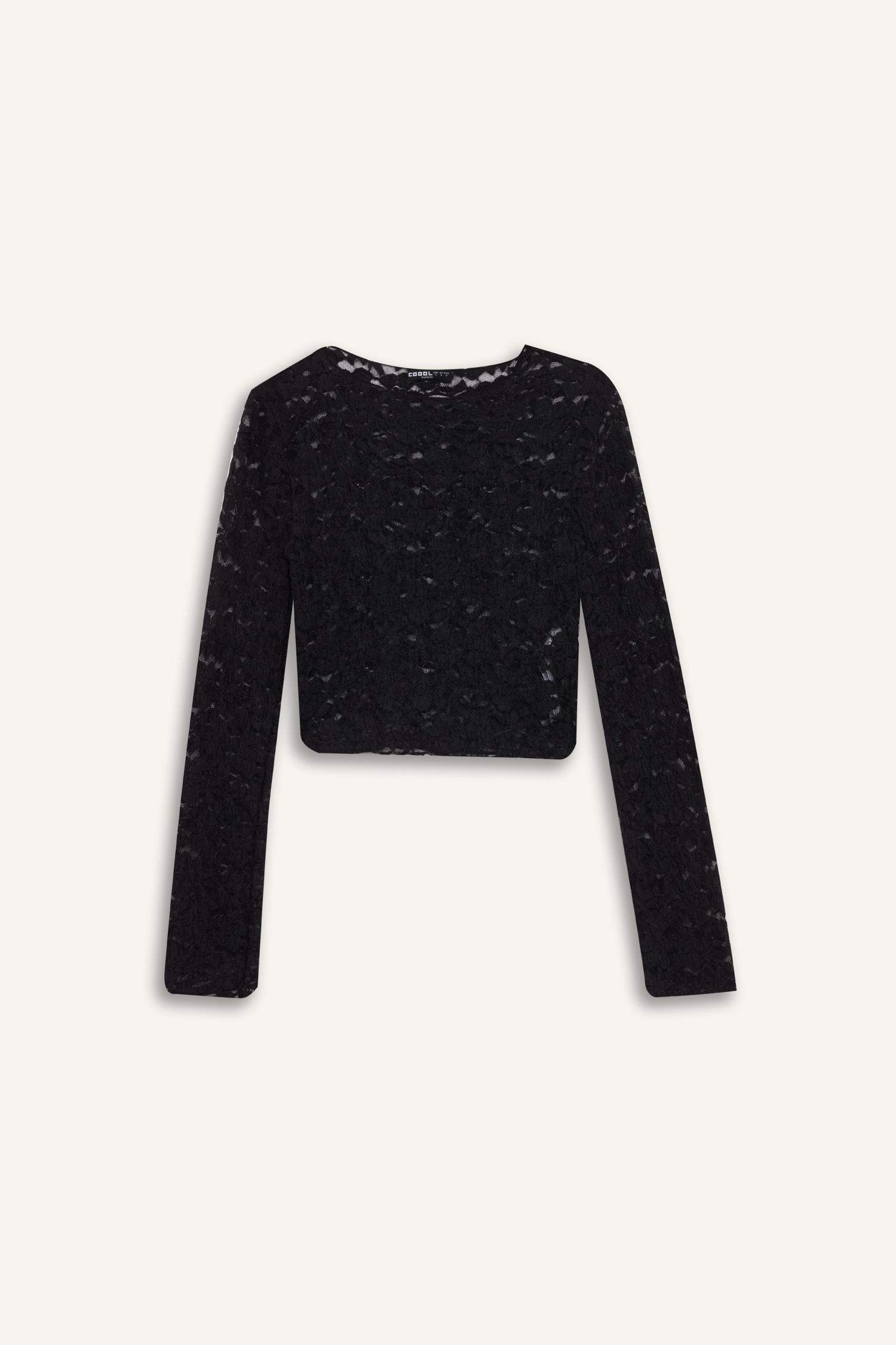 Fitted Dantel Uzun Kollu Tişört