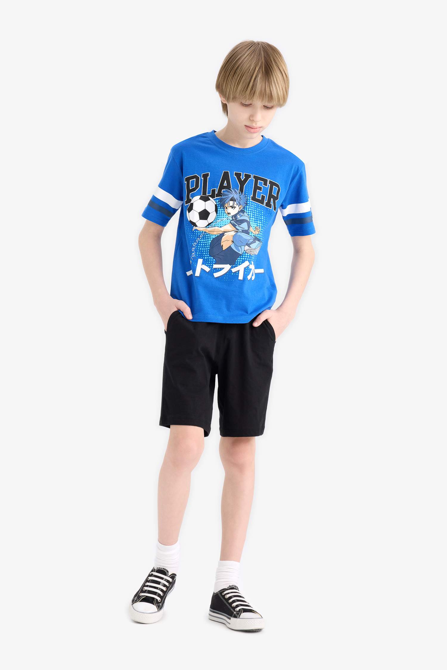 Erkek Çocuk 2'li Takım Kısa Kollu Baskılı Tişört Beli Lastikli Şort