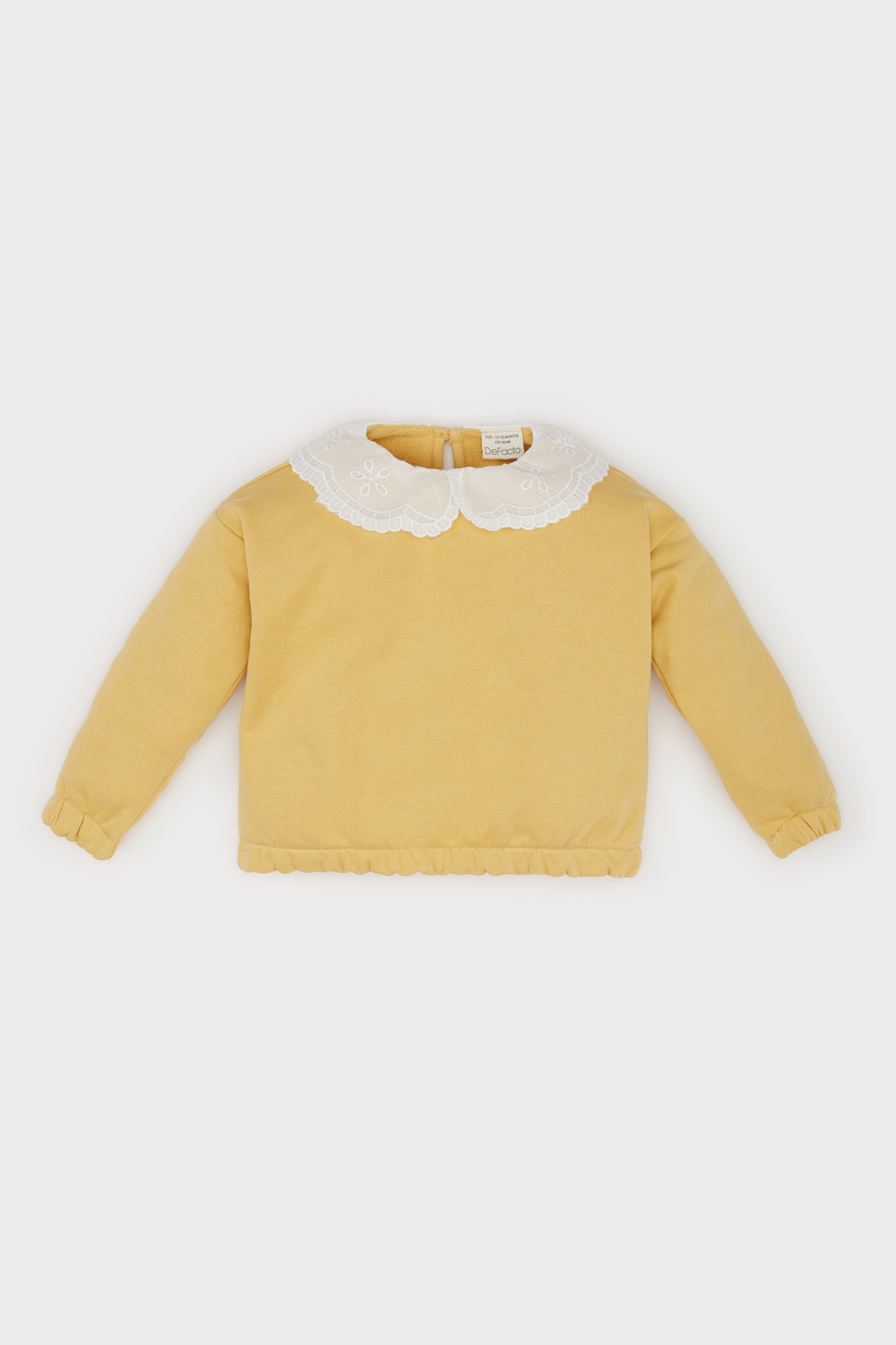 Kız Bebek Dantel Yaka Basic Düz Sweatshirt
