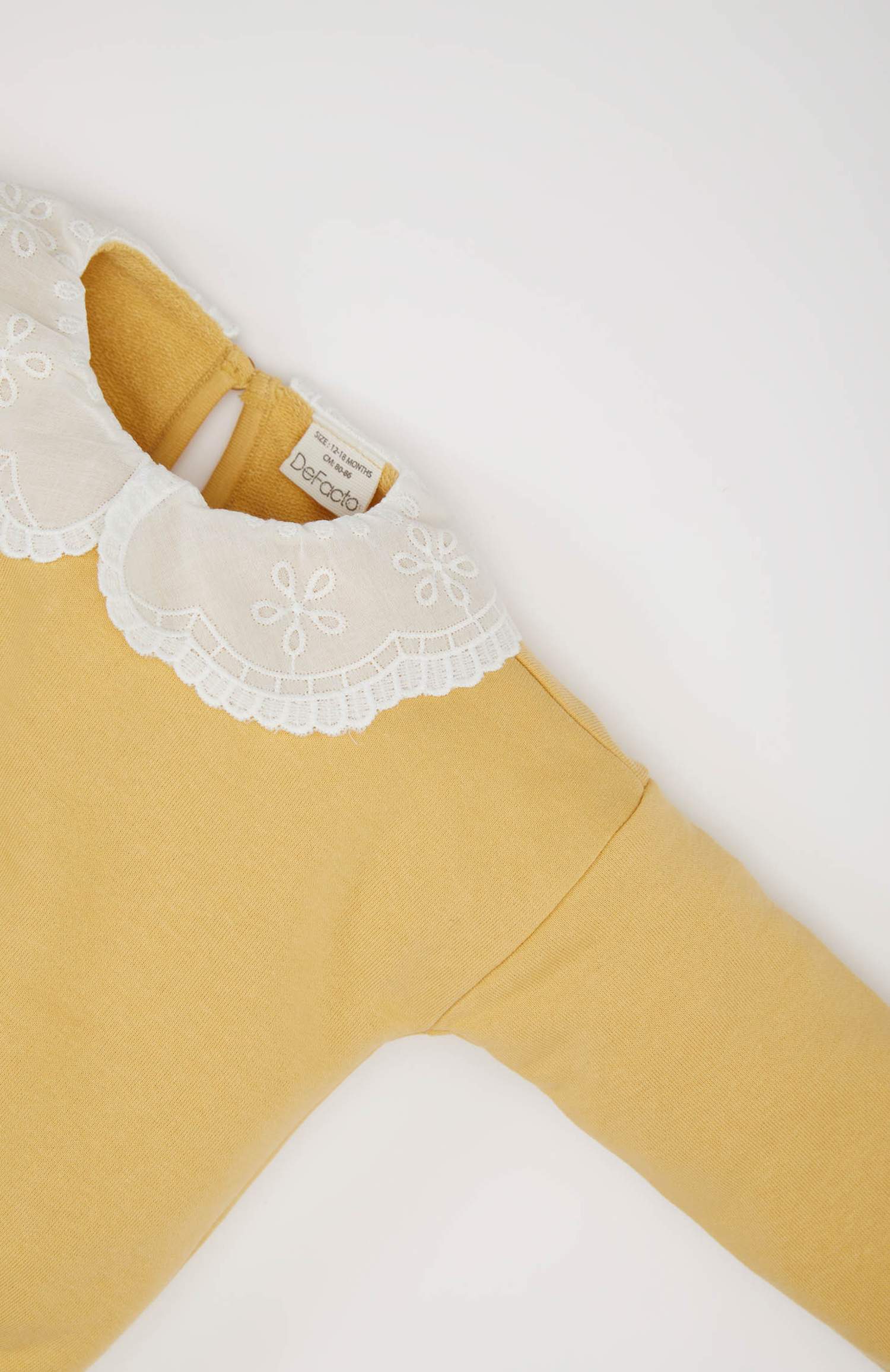 Kız Bebek Dantel Yaka Basic Düz Sweatshirt