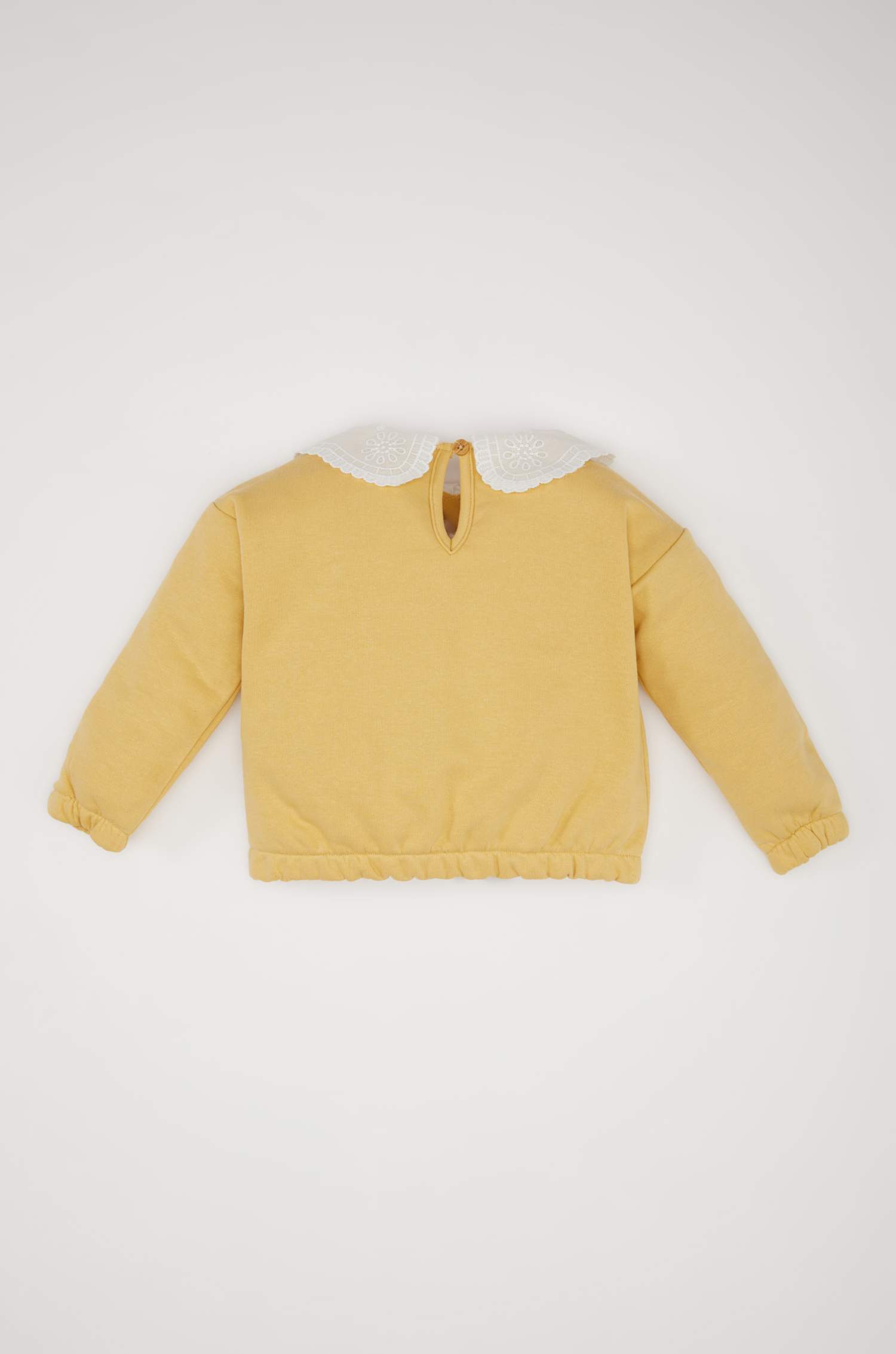 Kız Bebek Dantel Yaka Basic Düz Sweatshirt