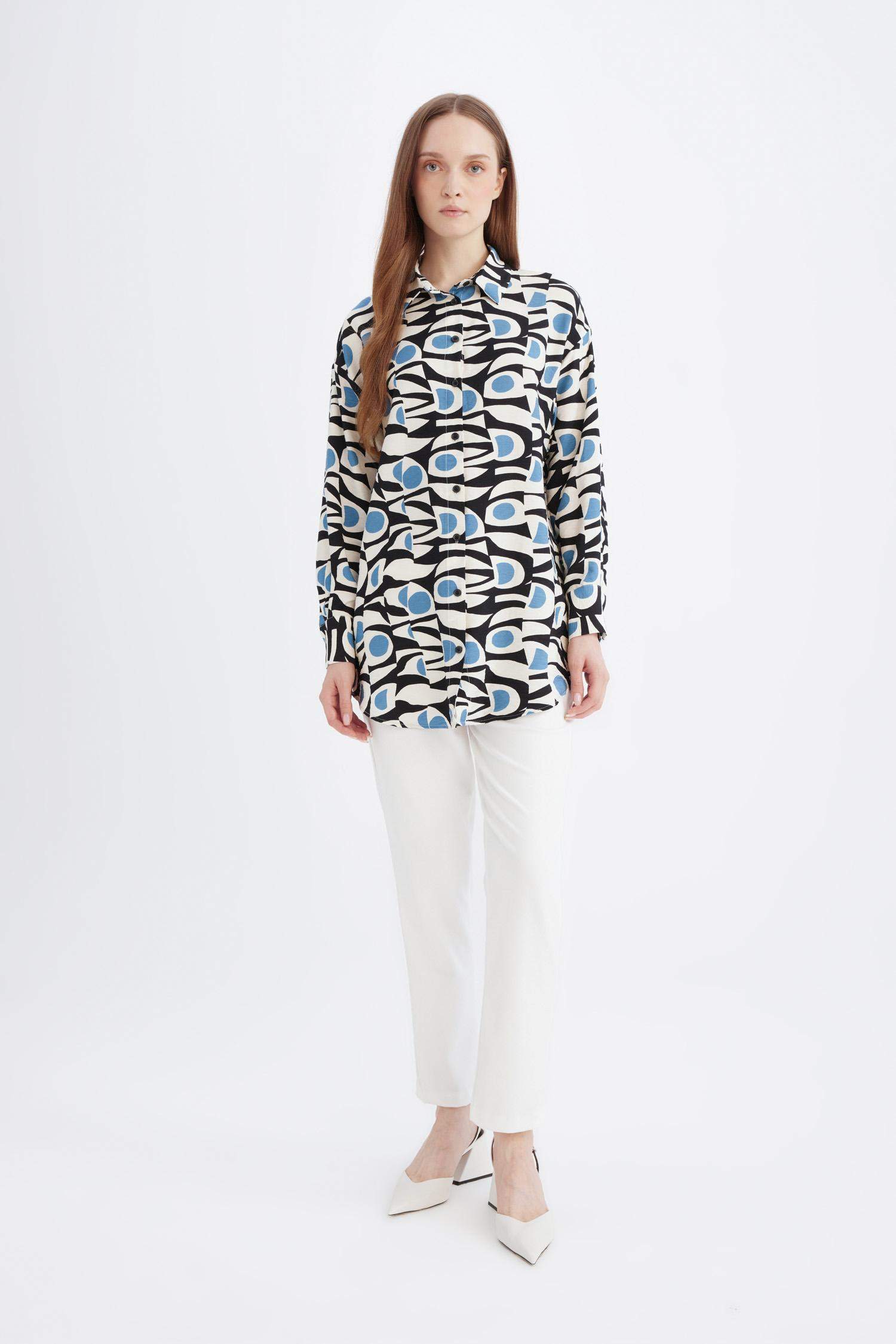 Relax Fit Desenli Uzun Kollu Gömlek Tunik