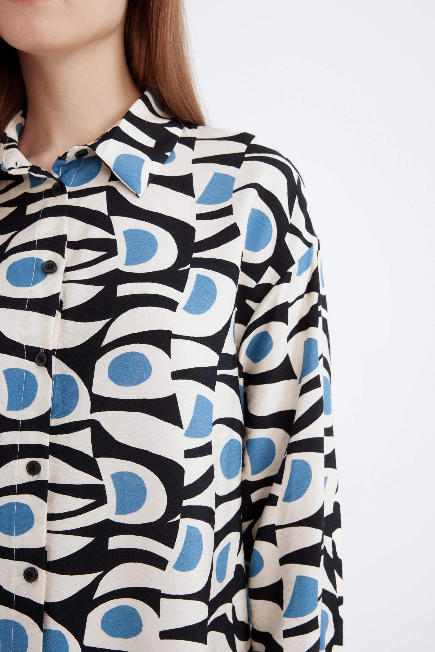 Relax Fit Desenli Uzun Kollu Gömlek Tunik