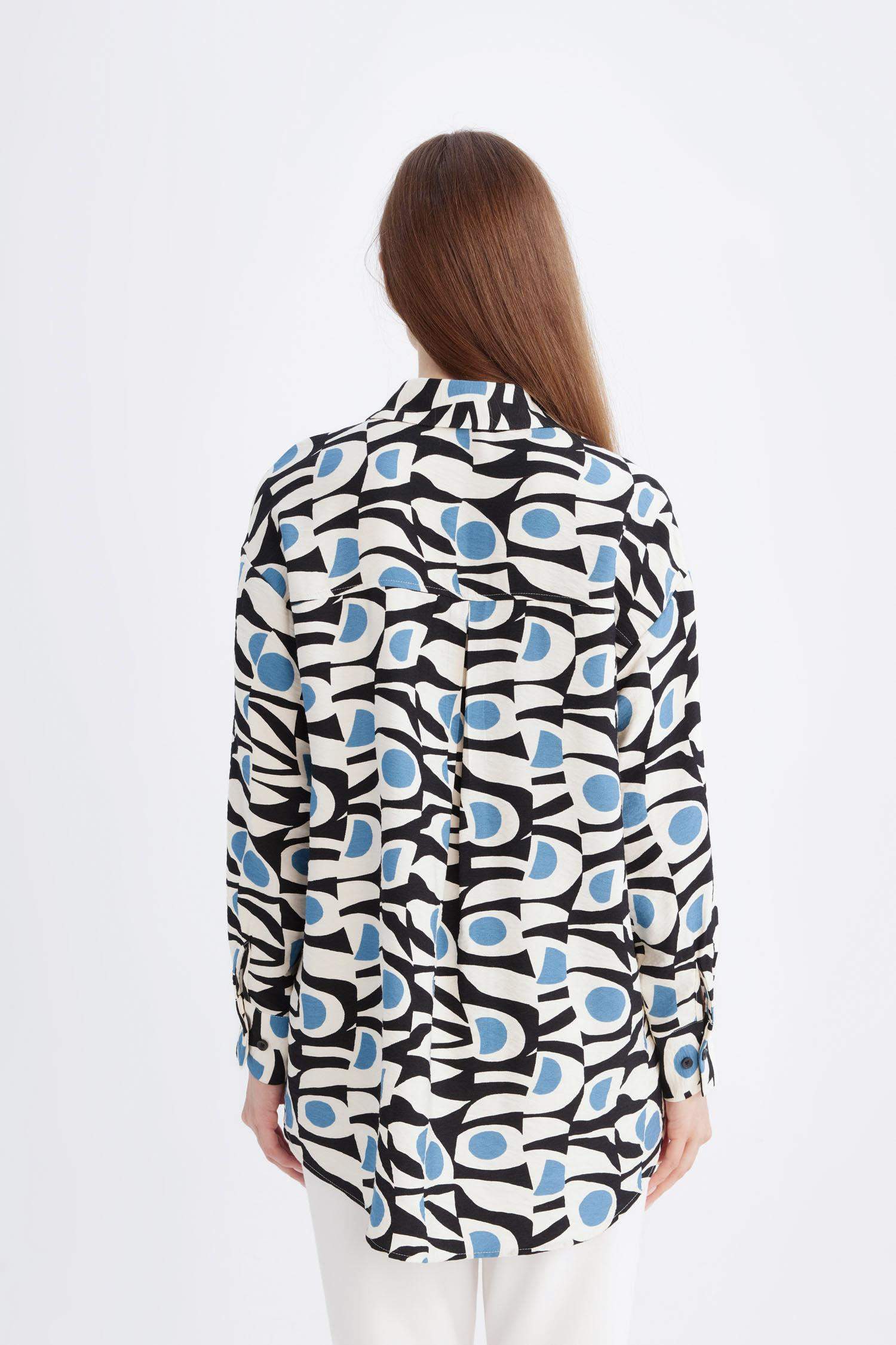 Relax Fit Desenli Uzun Kollu Gömlek Tunik