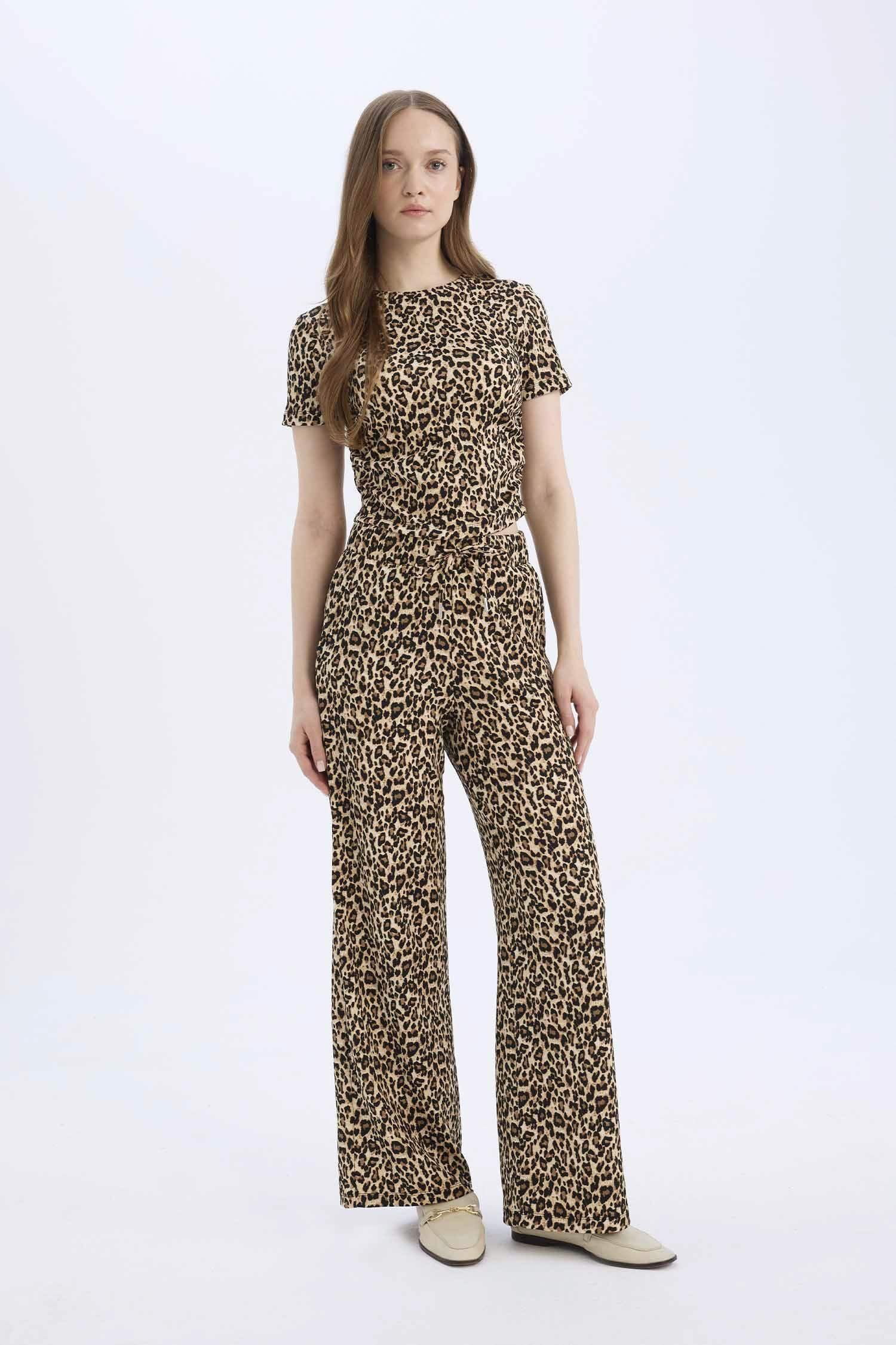 Straight Fit Leopar Desenli Cepli Bürümcük Pantolon