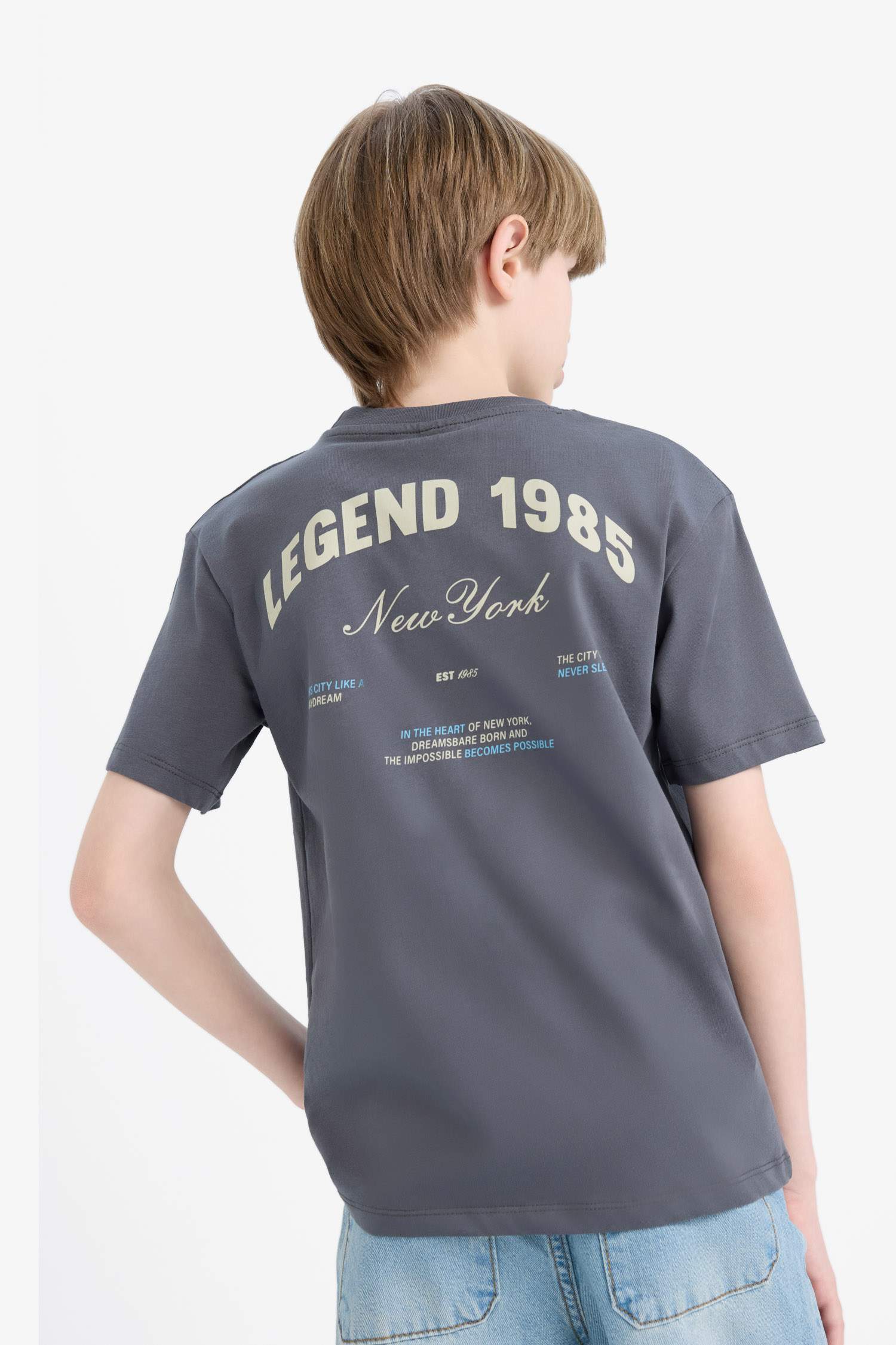 Erkek Çocuk Bisiklet Yaka Sırt Baskılı Kısa Kollu Tişört