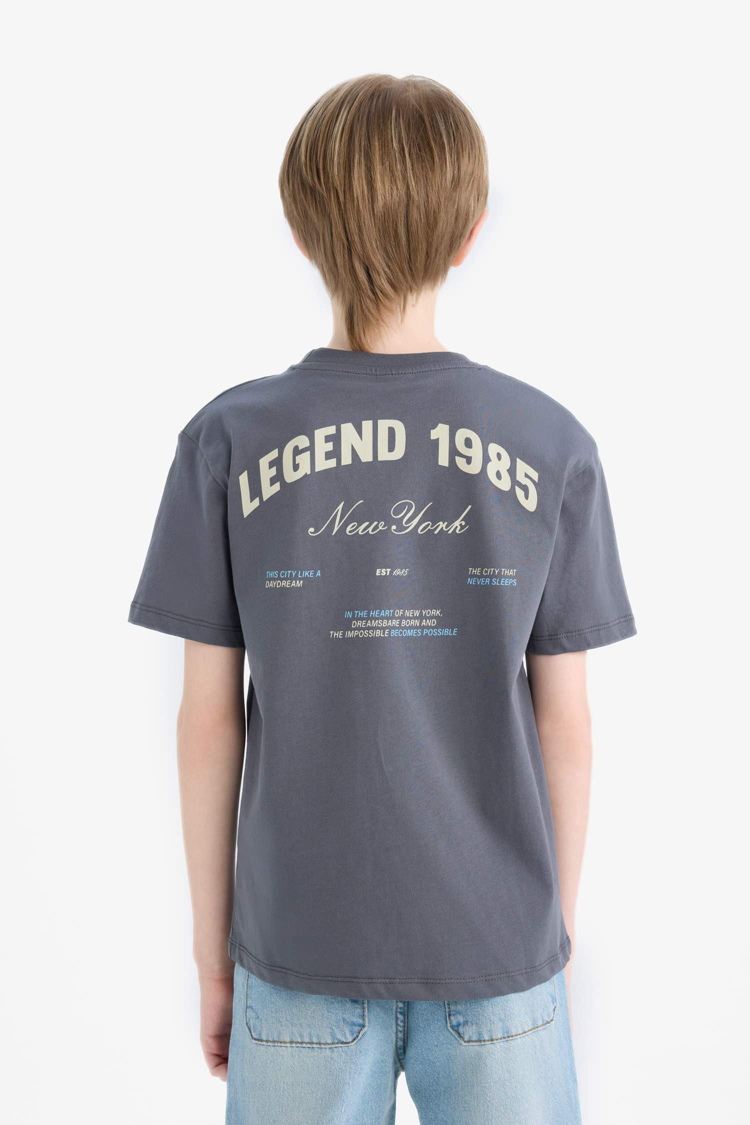 Erkek Çocuk Bisiklet Yaka Sırt Baskılı Kısa Kollu Tişört