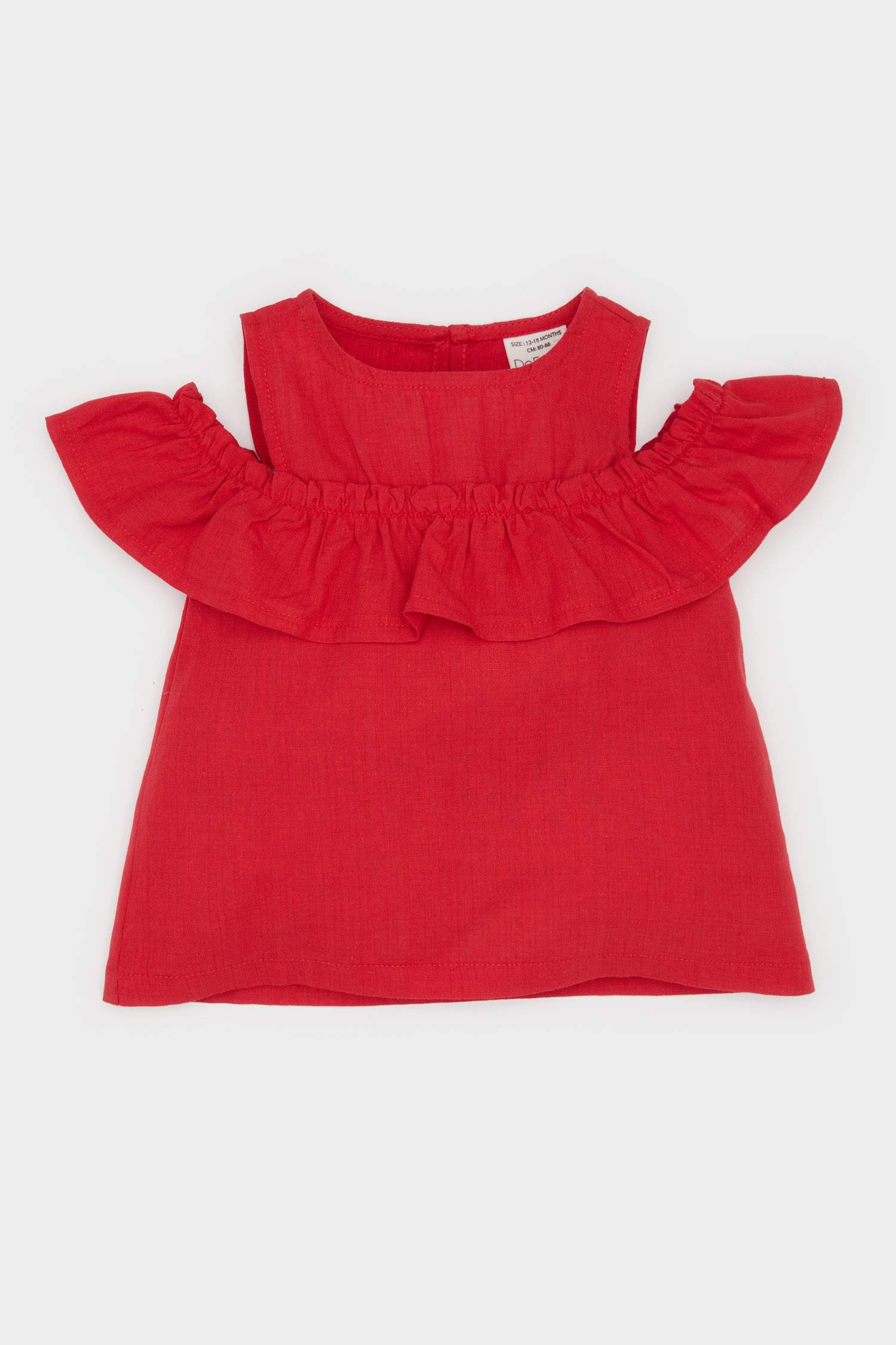 Kız Bebek Bisiklet Yaka Flamlı Poplin Kısa Kollu Bluz