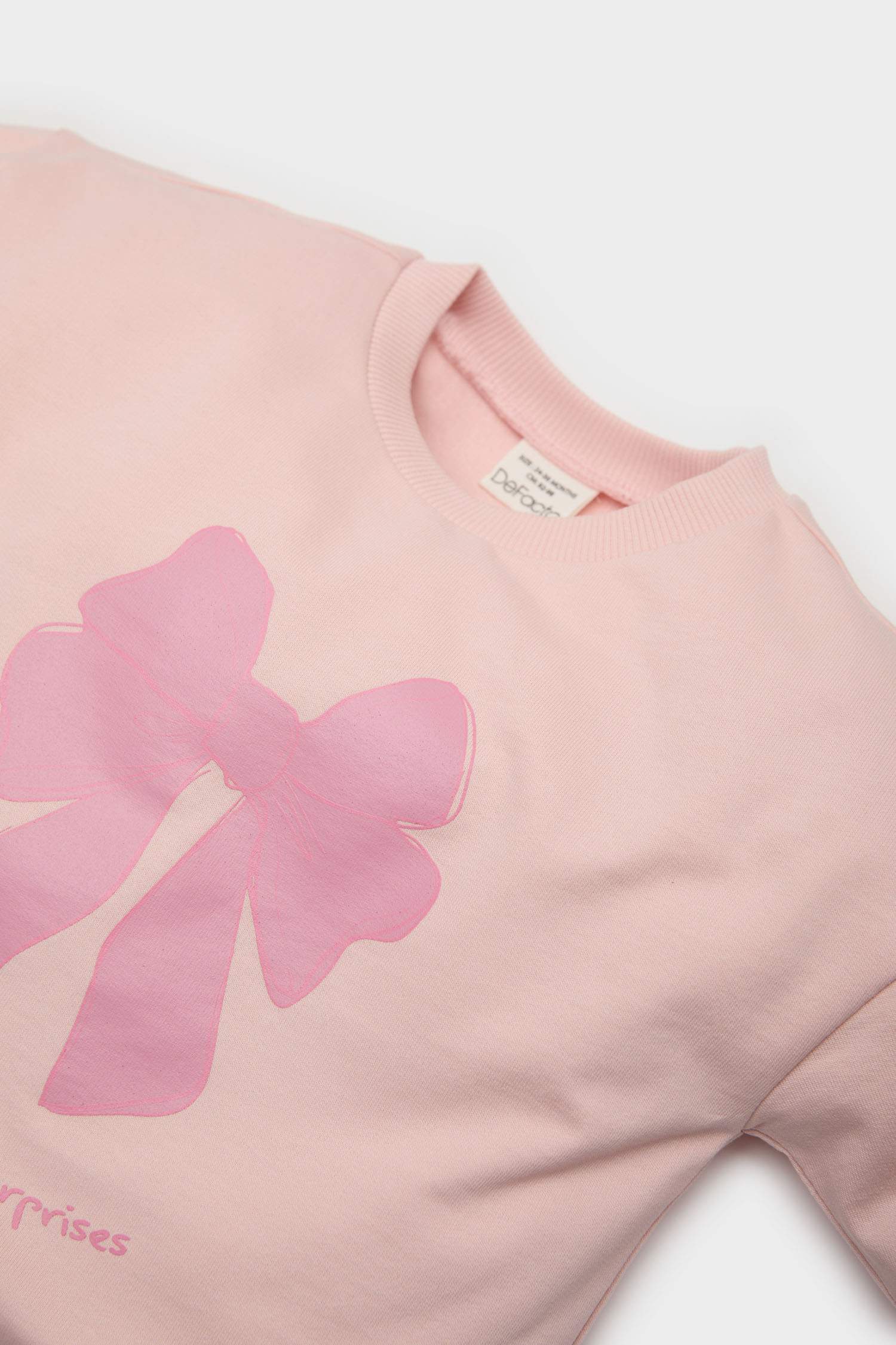 Kız Bebek 2'li Takım Fiyonk Baskılı Sweatshirt Beli Lastikli Eşofman Altı