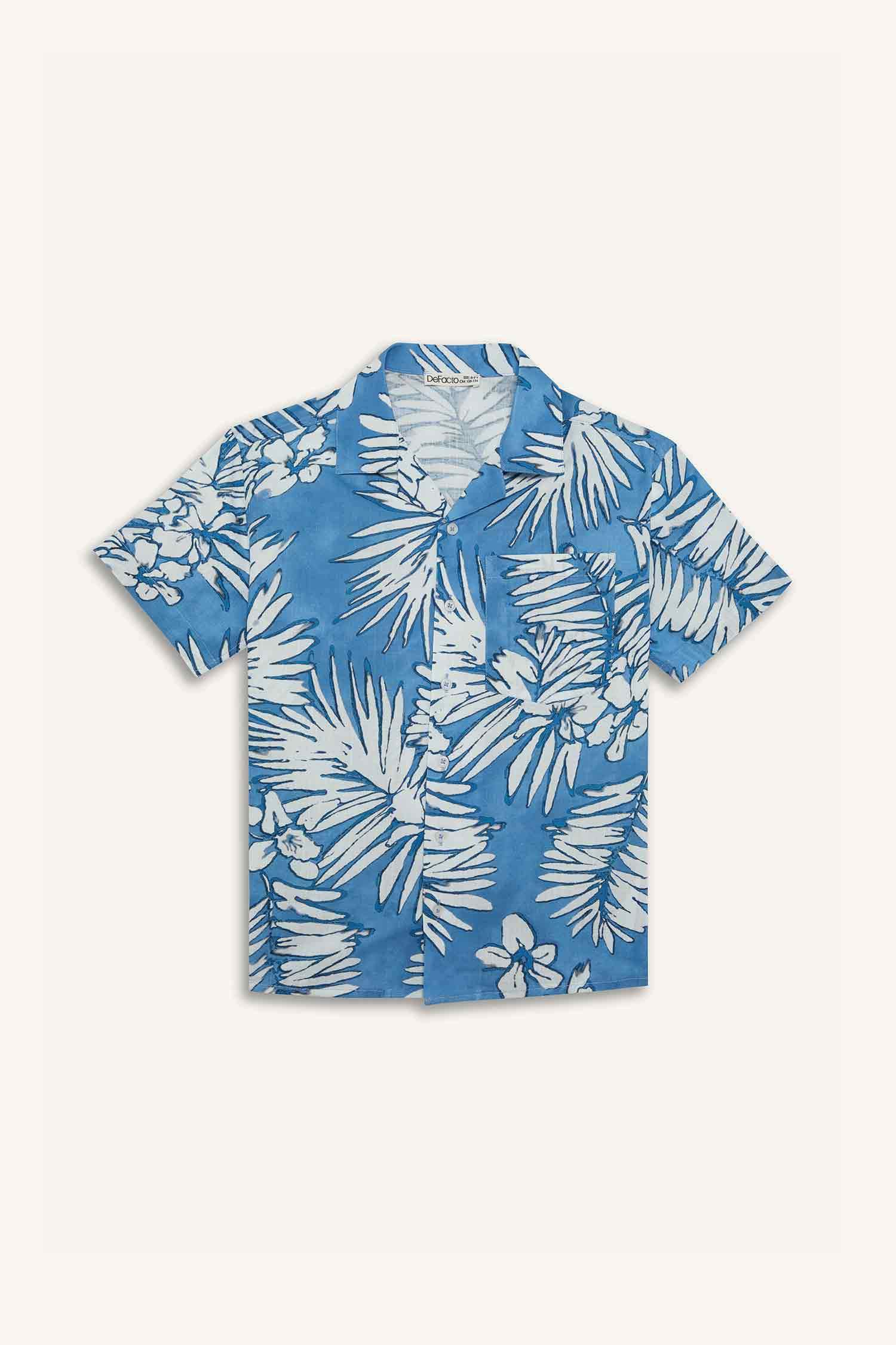 Erkek Çocuk Oversize Geniş Kalıp Polo Yaka Desenli Kısa Kollu Gömlek