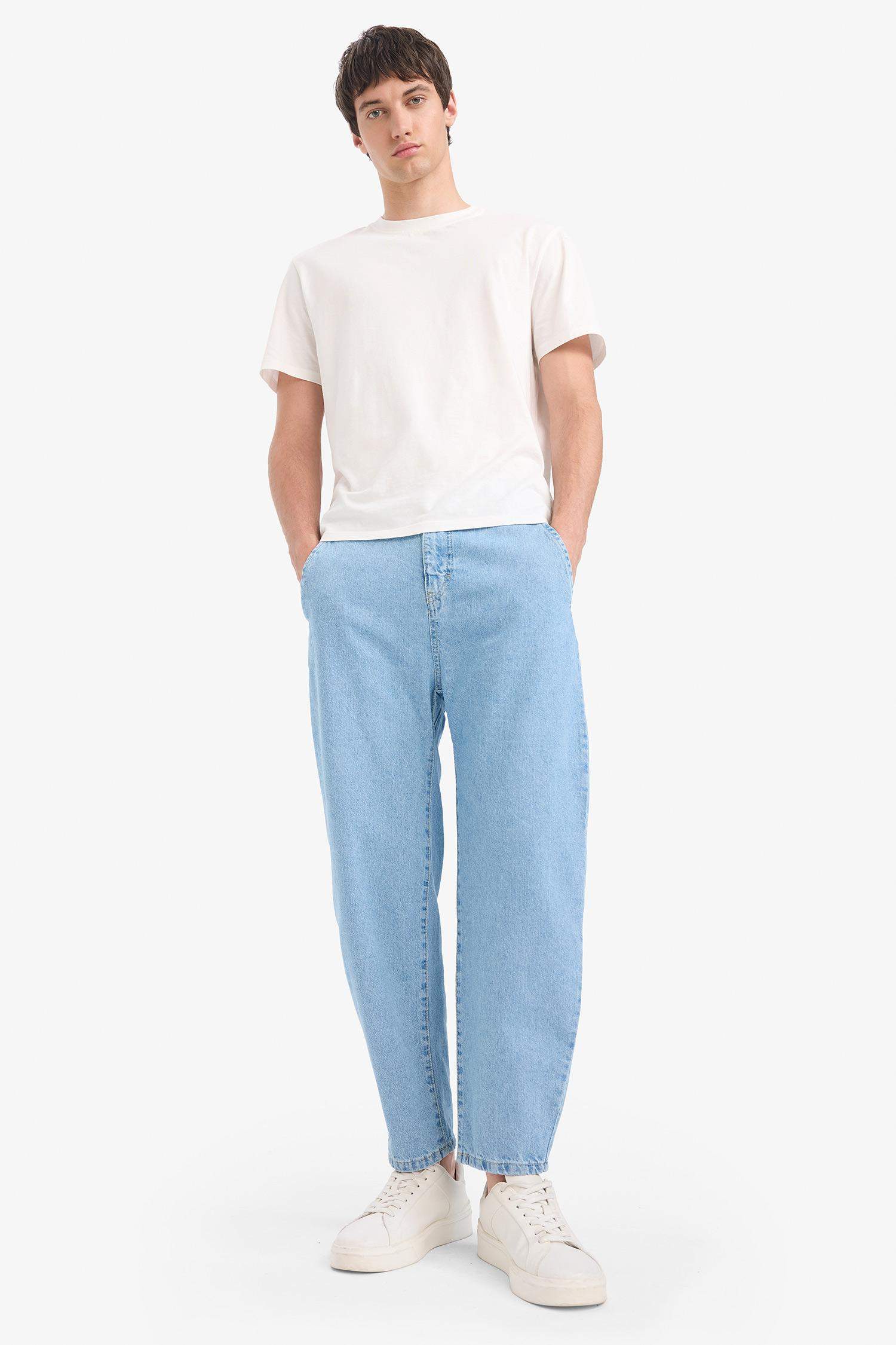 %100 Pamuk Relaxed Slouchy Fit Rahat Kesim Düz Paça Jean Pantolon