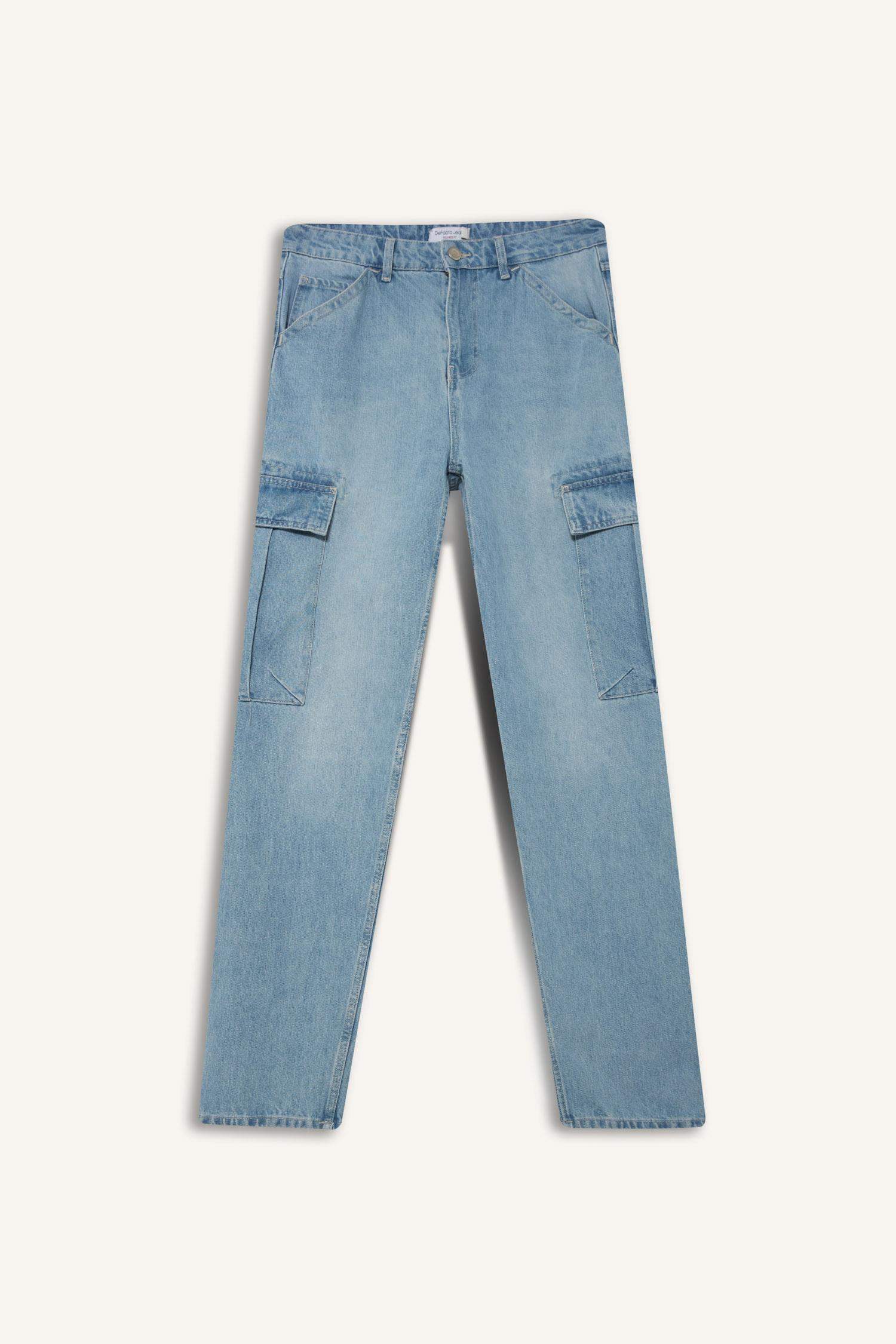 %100 Pamuk Relax Fit Düz Paça Jean Pantolon