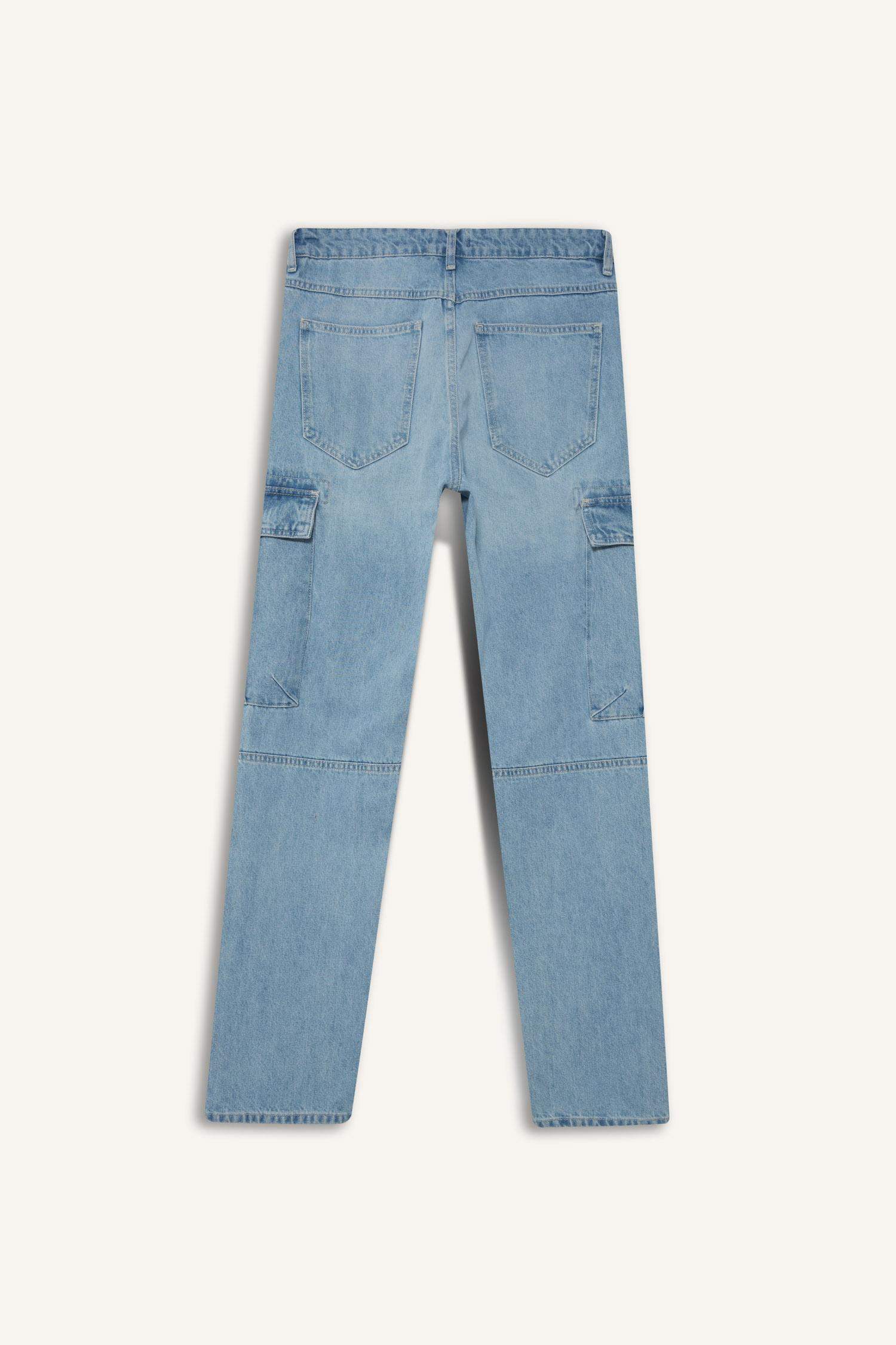 %100 Pamuk Relax Fit Düz Paça Jean Pantolon