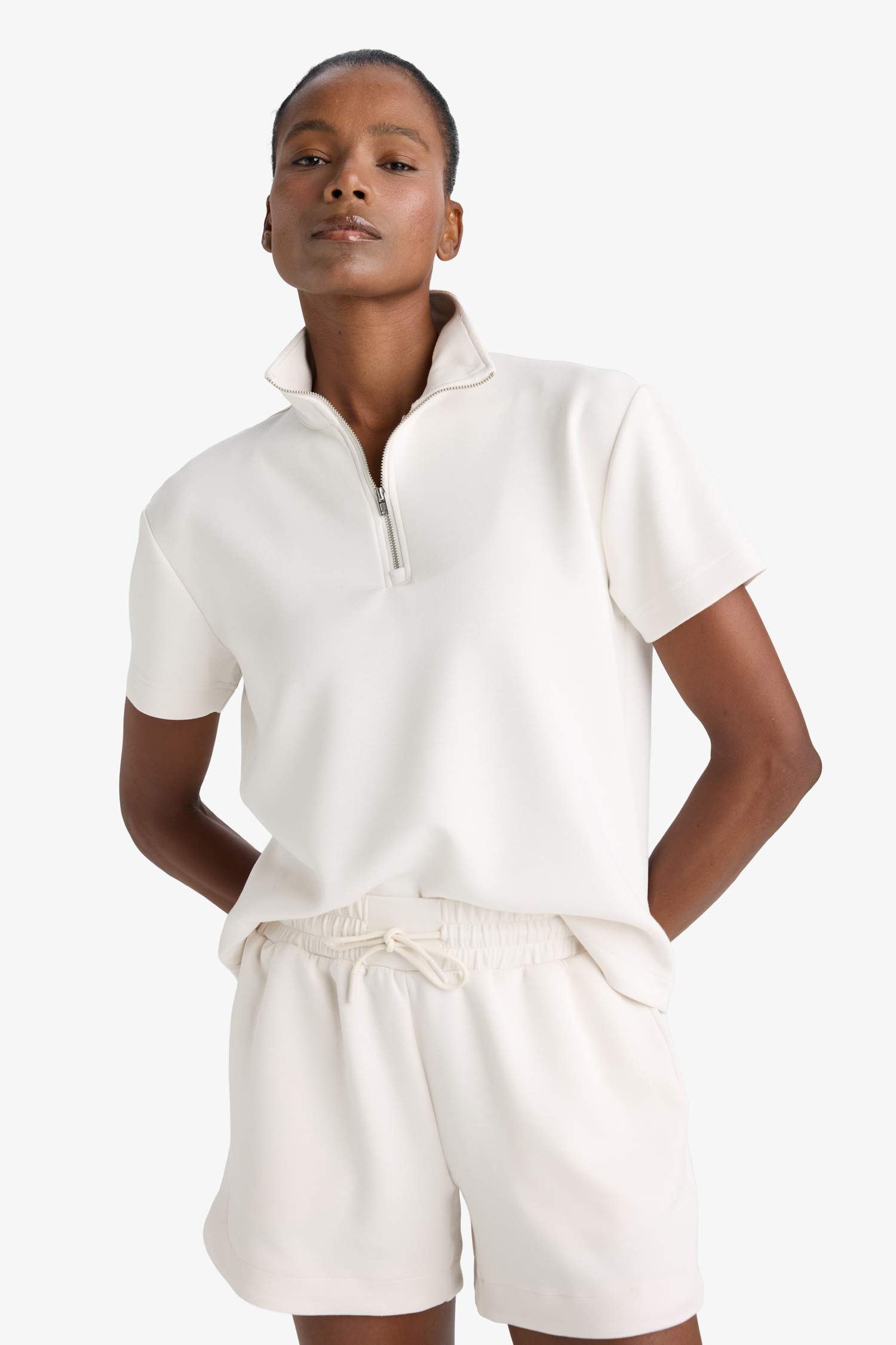 DeFactoFit Standart Fit Dik Yaka Modal Kısa Kollu Tişört